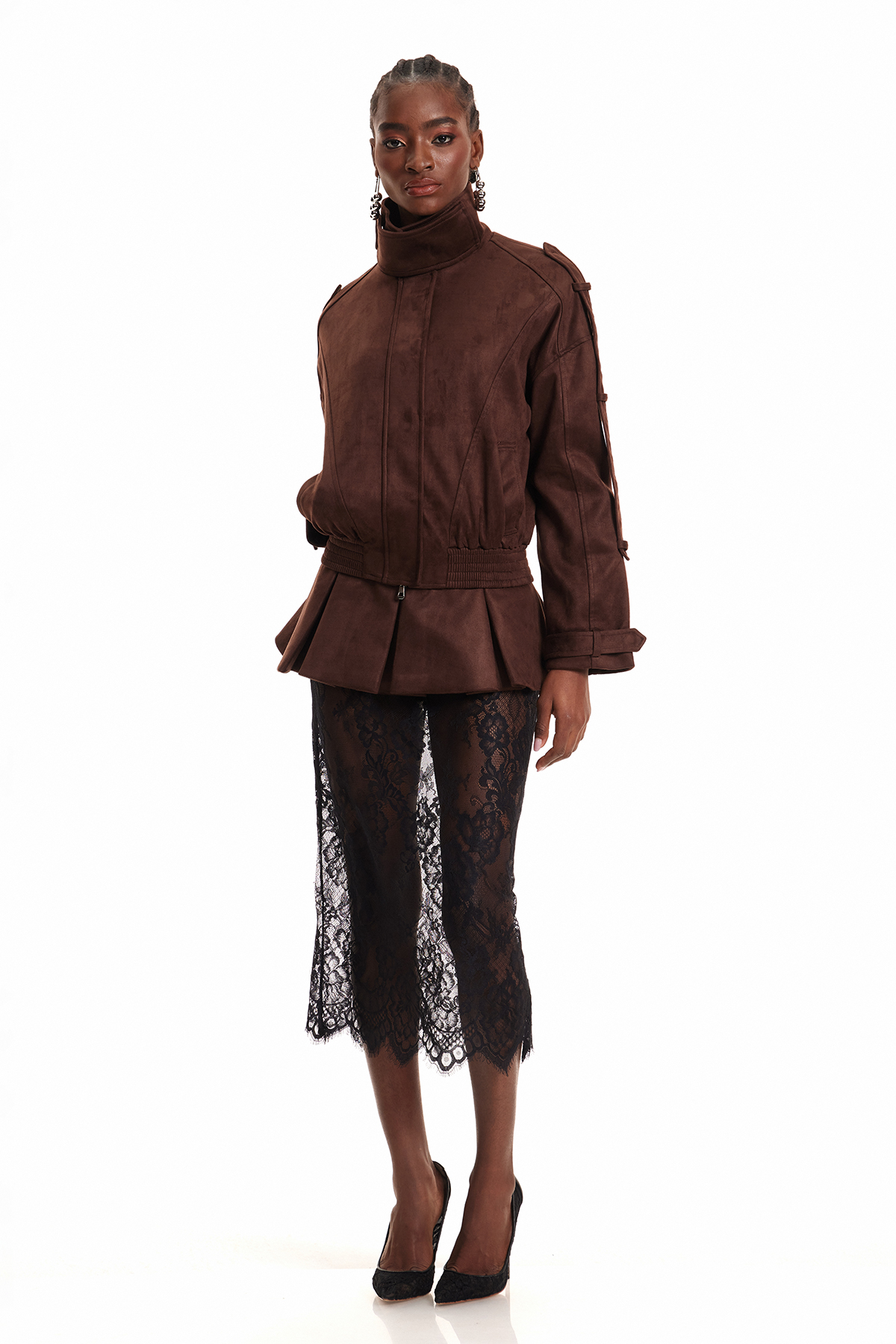 Diwata Funnel Neck Lace Skirt Set