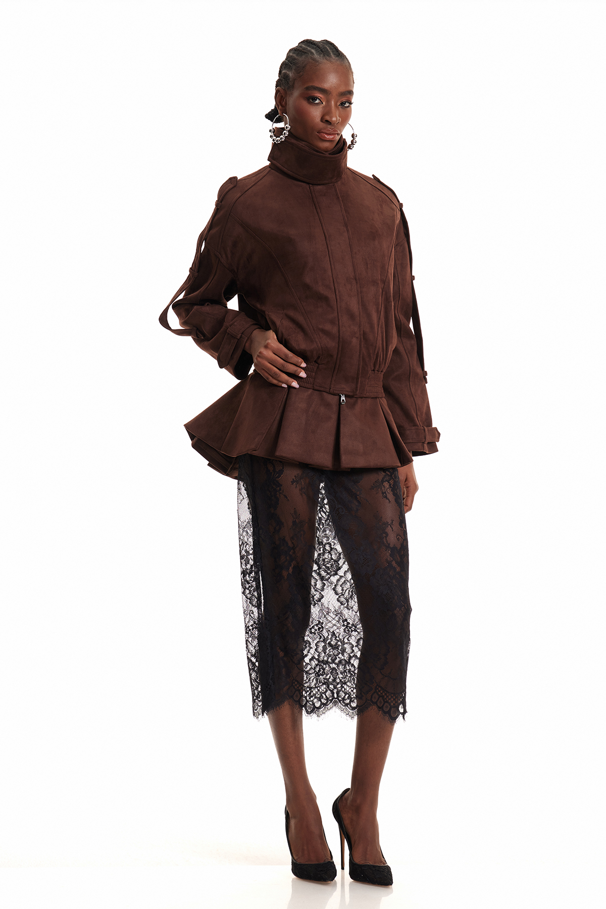 Diwata Funnel Neck Lace Skirt Set