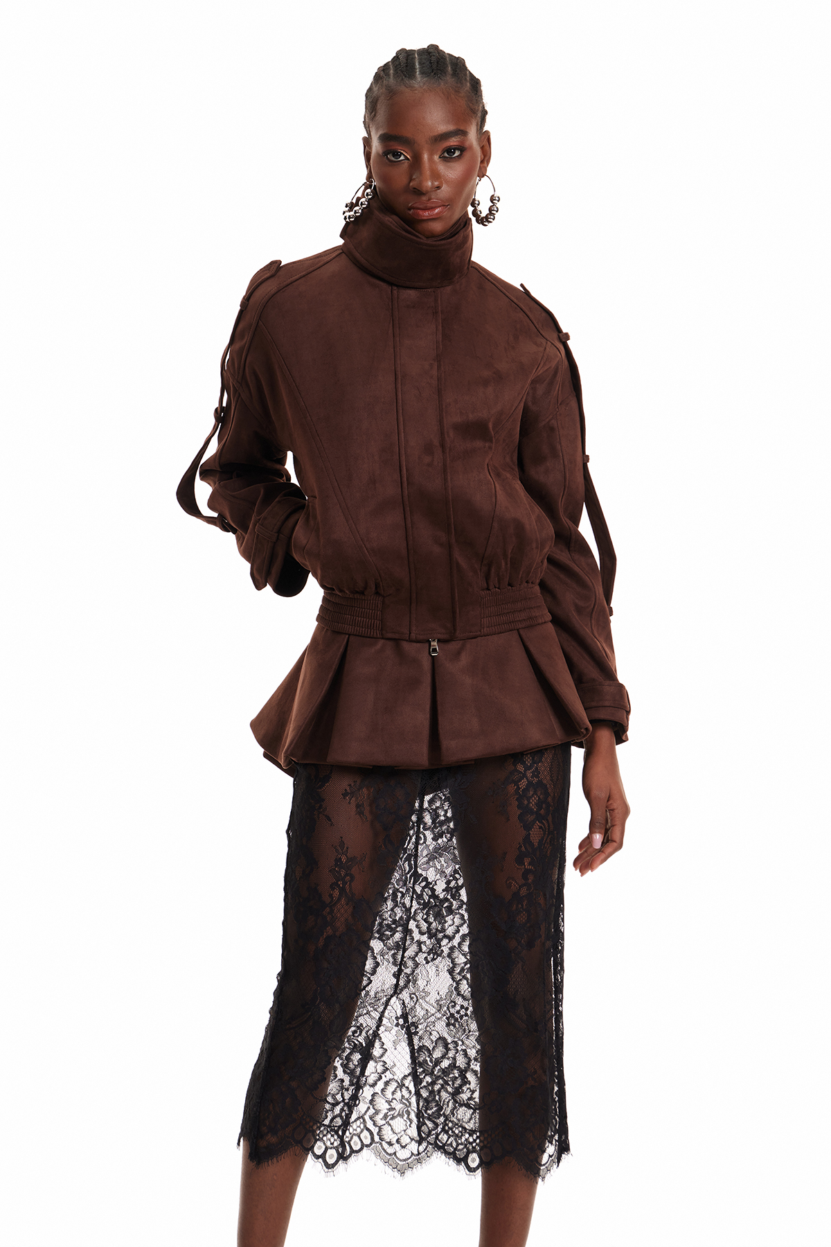 Diwata Funnel Neck Lace Skirt Set