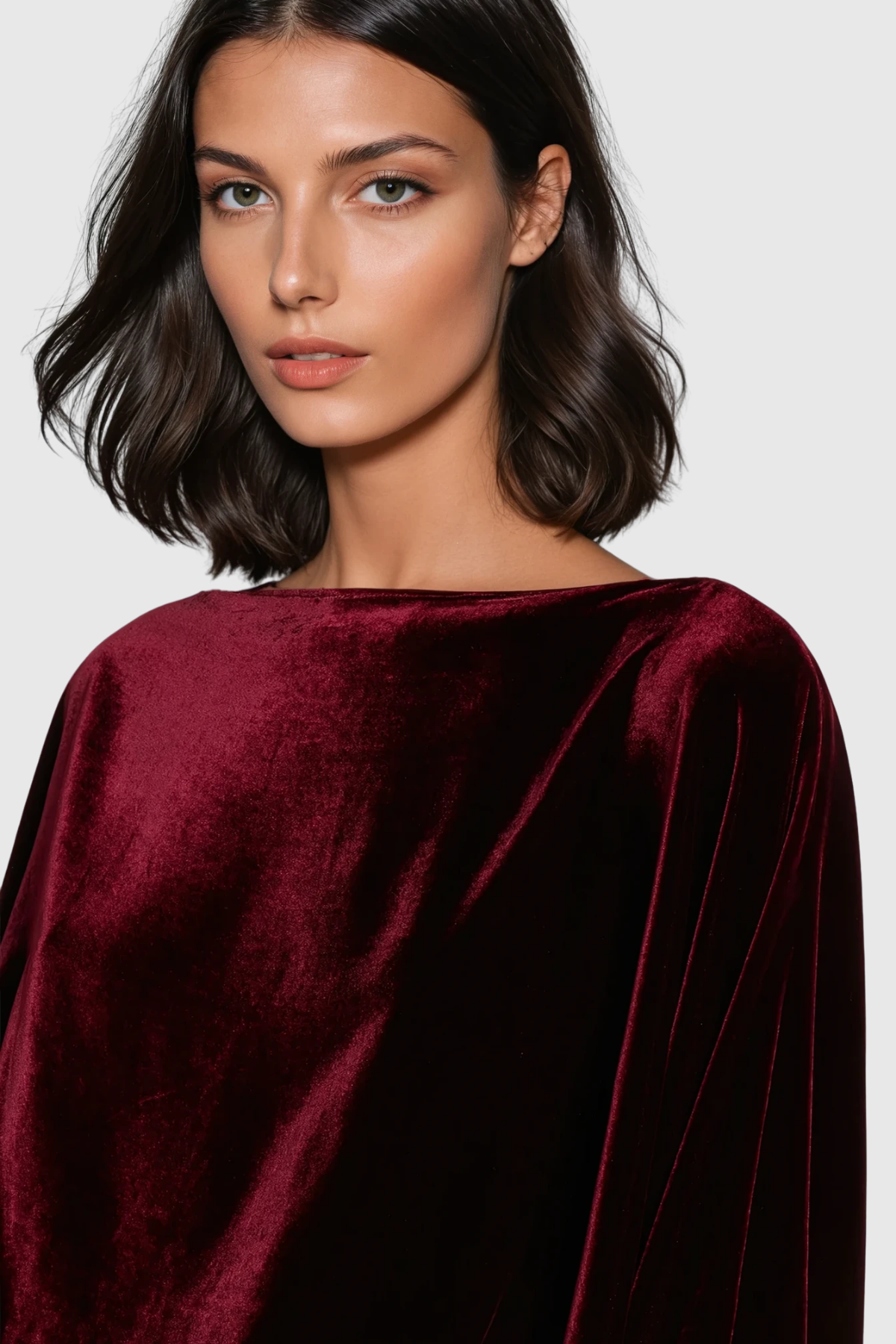 Dixon Cape Sleeve Ruch Velvet Skirt Set In Wine