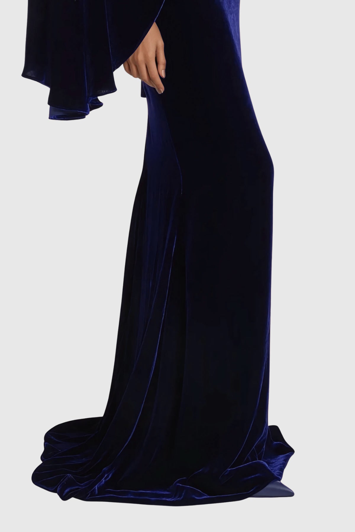 Dixon Cape Sleeve Velvet Skirt Set In Navy