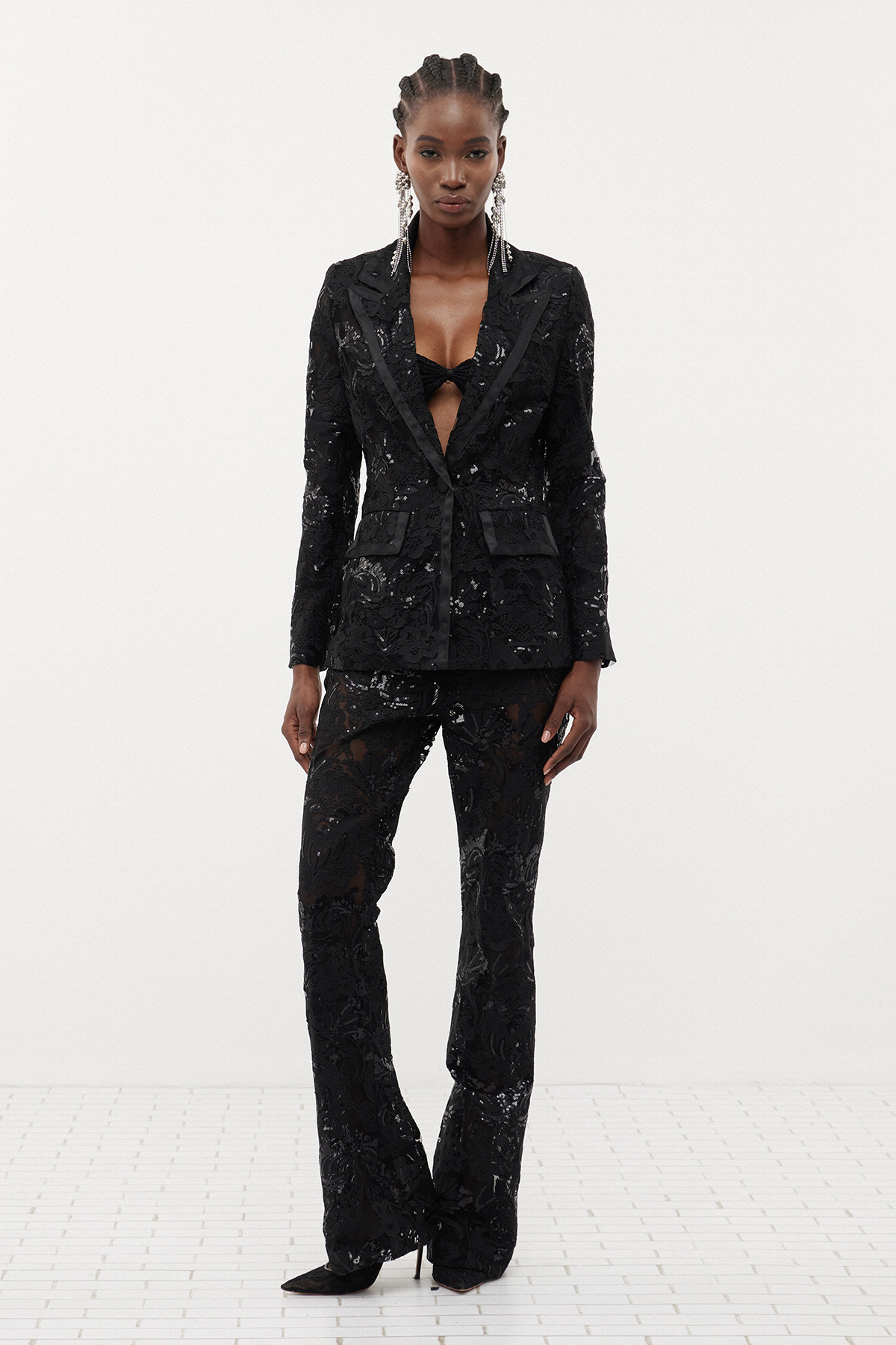 Djehutimose Embroidered Sequin Floral Pants Set In Black