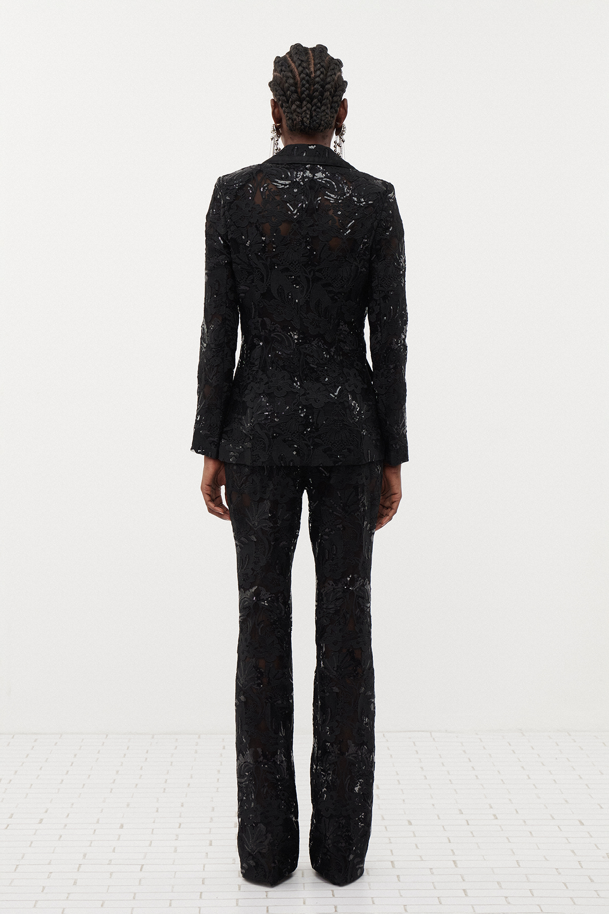 Djehutimose Embroidered Sequin Floral Pants Set In Black