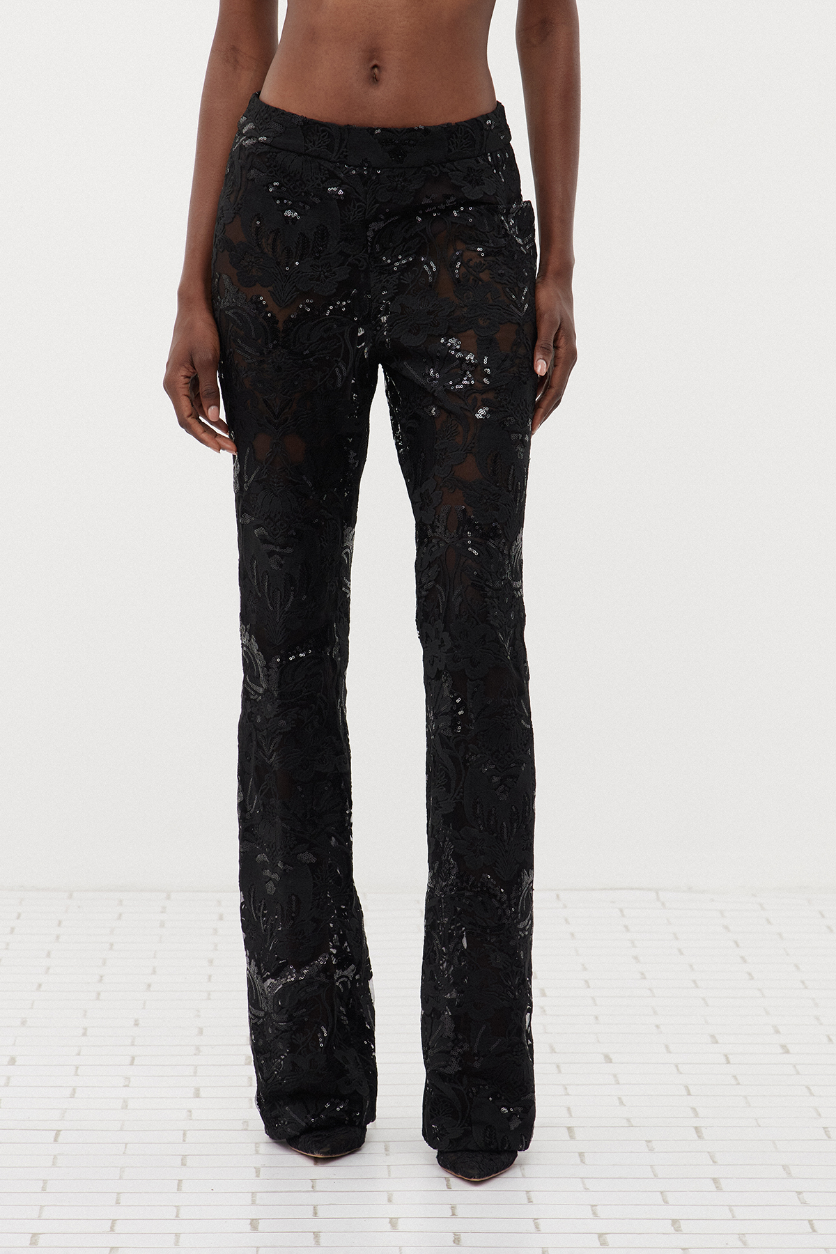 Djehutimose Embroidered Sequin Floral Pants Set In Black