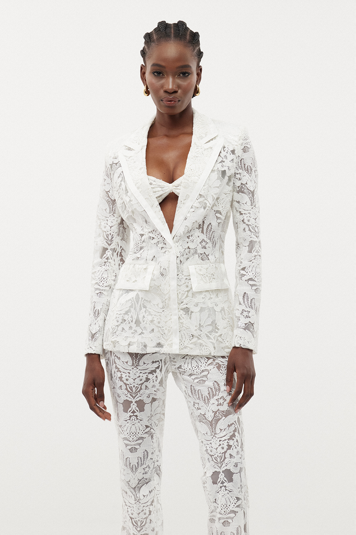 Djehutimose Embroidered Sequin Floral Pants Set In White