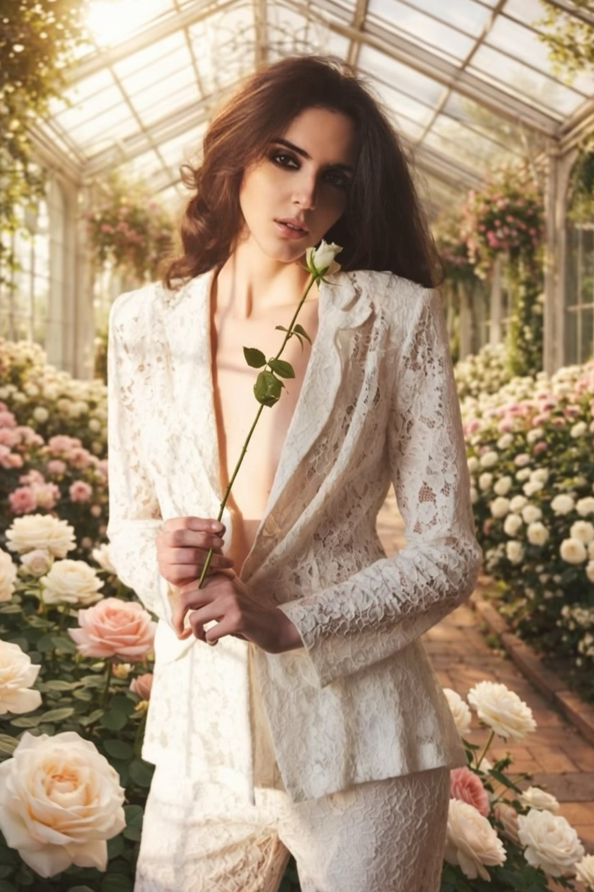 Djehutimose Floral Lace Pants Set In White