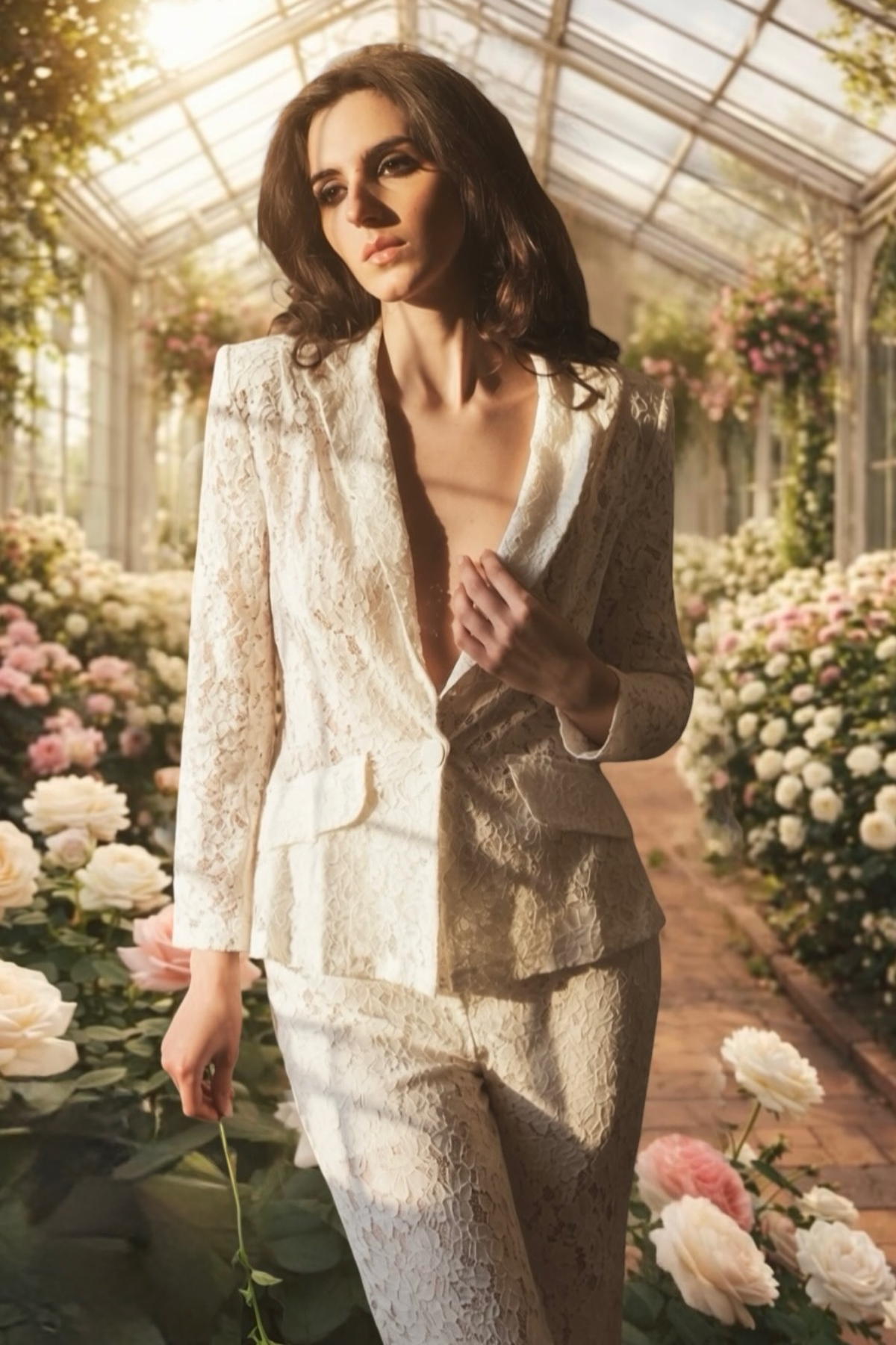 Djehutimose Floral Lace Pants Set In White