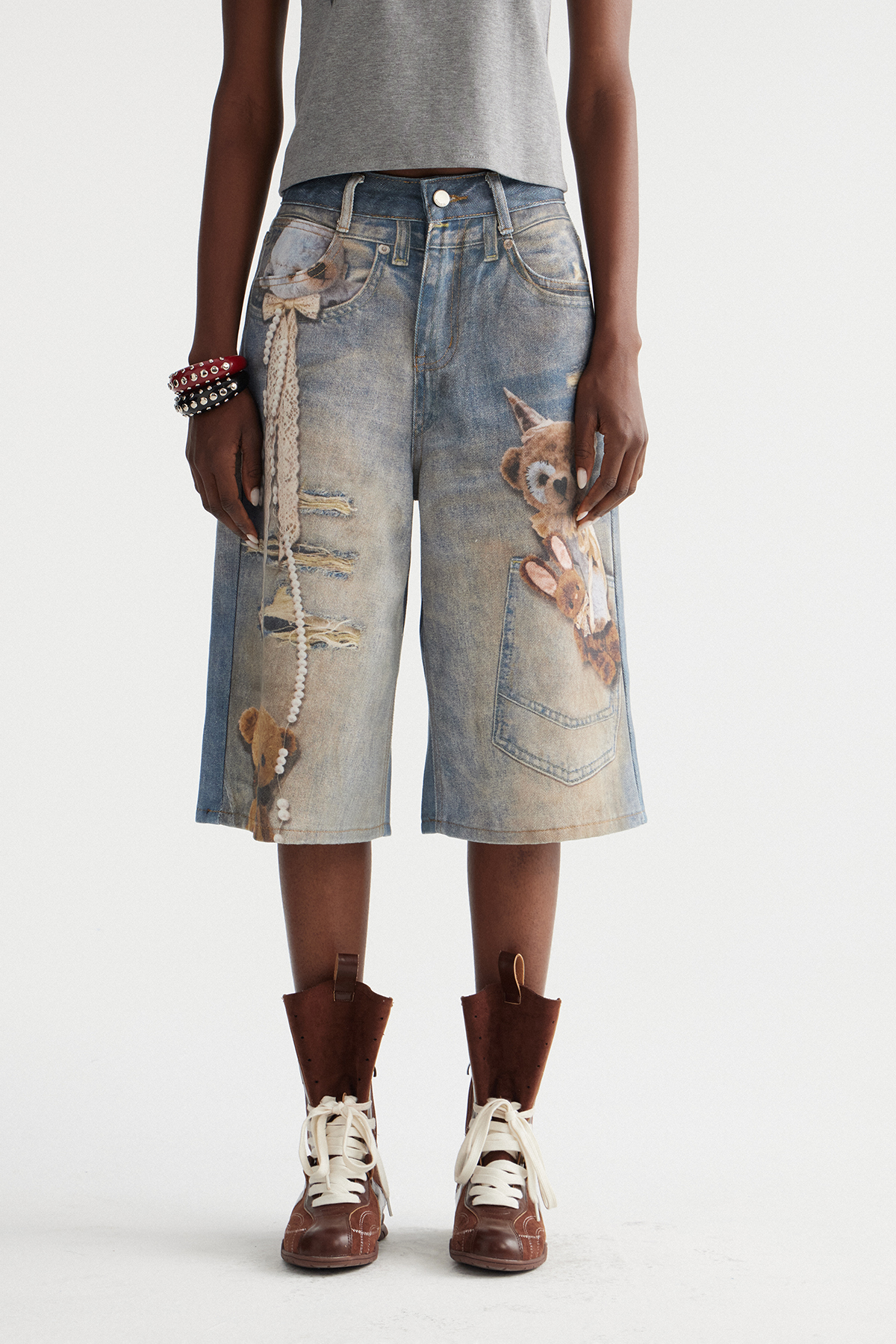 Dmitar Pearl Print Capri Jeans