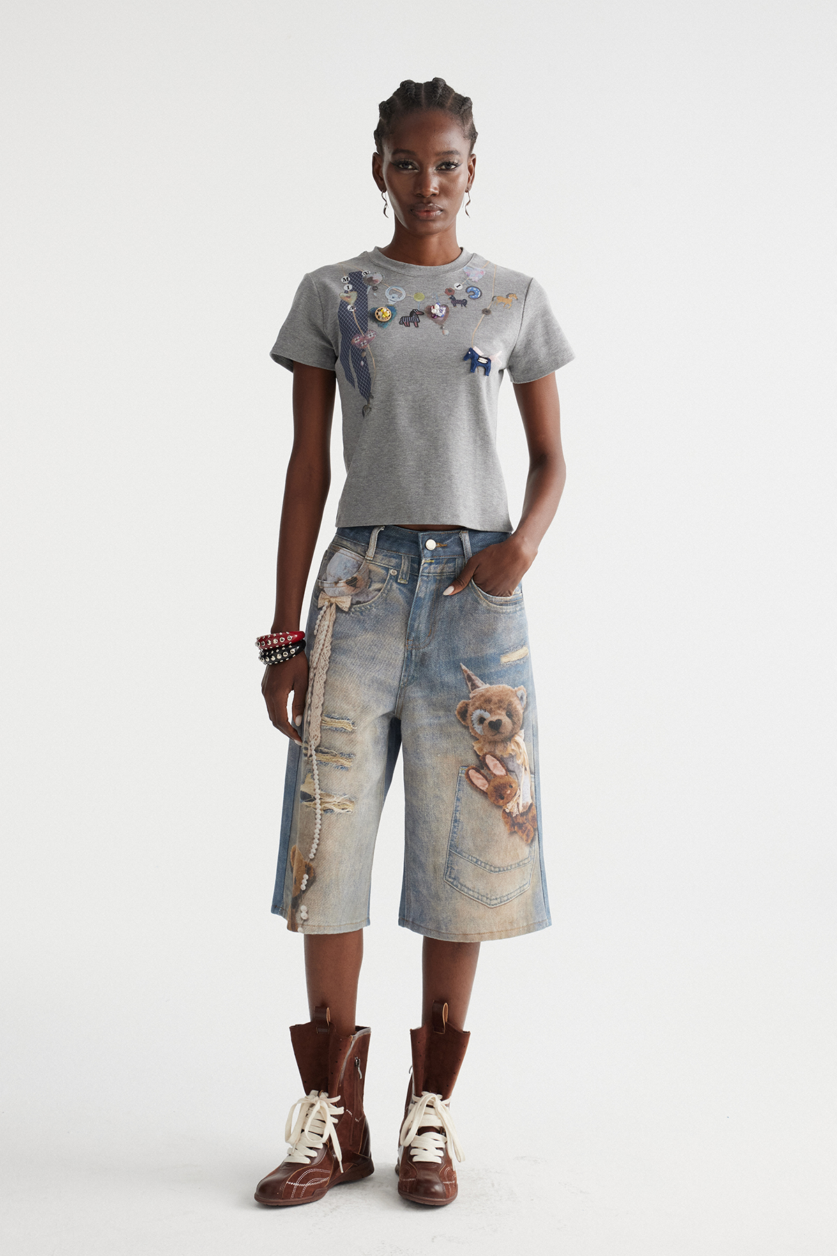 Dmitar Pearl Print Capri Jeans