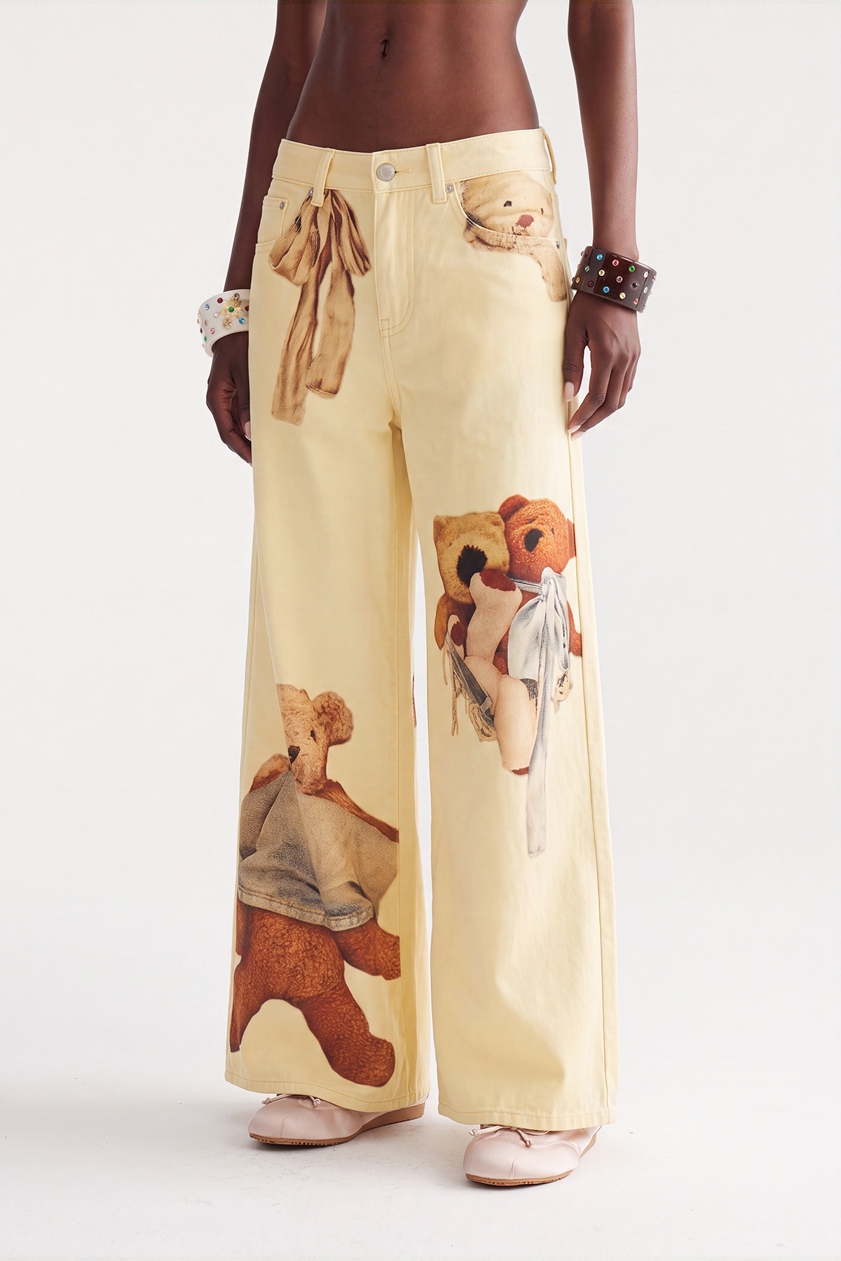 Dmitar Print Barrel Jeans In Yellow
