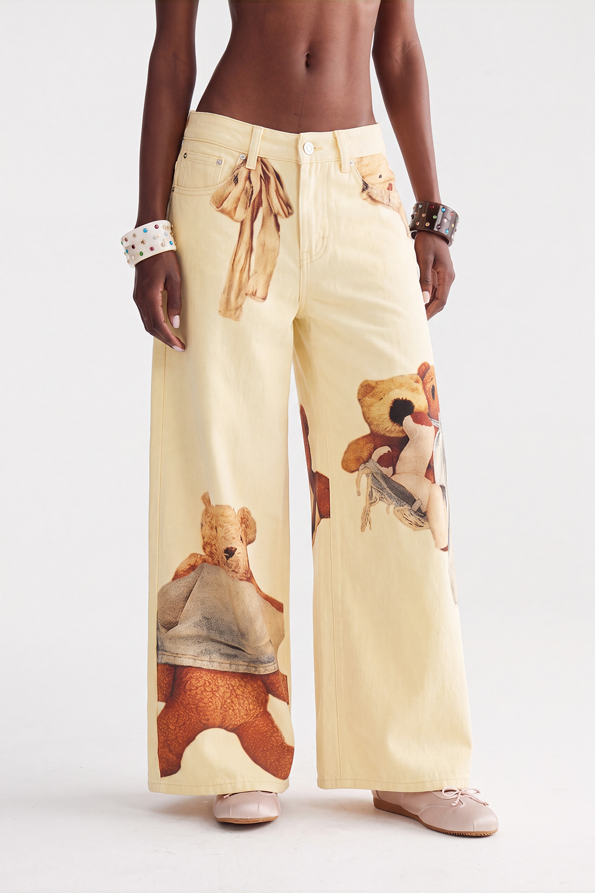 Dmitar Print Barrel Jeans In Yellow