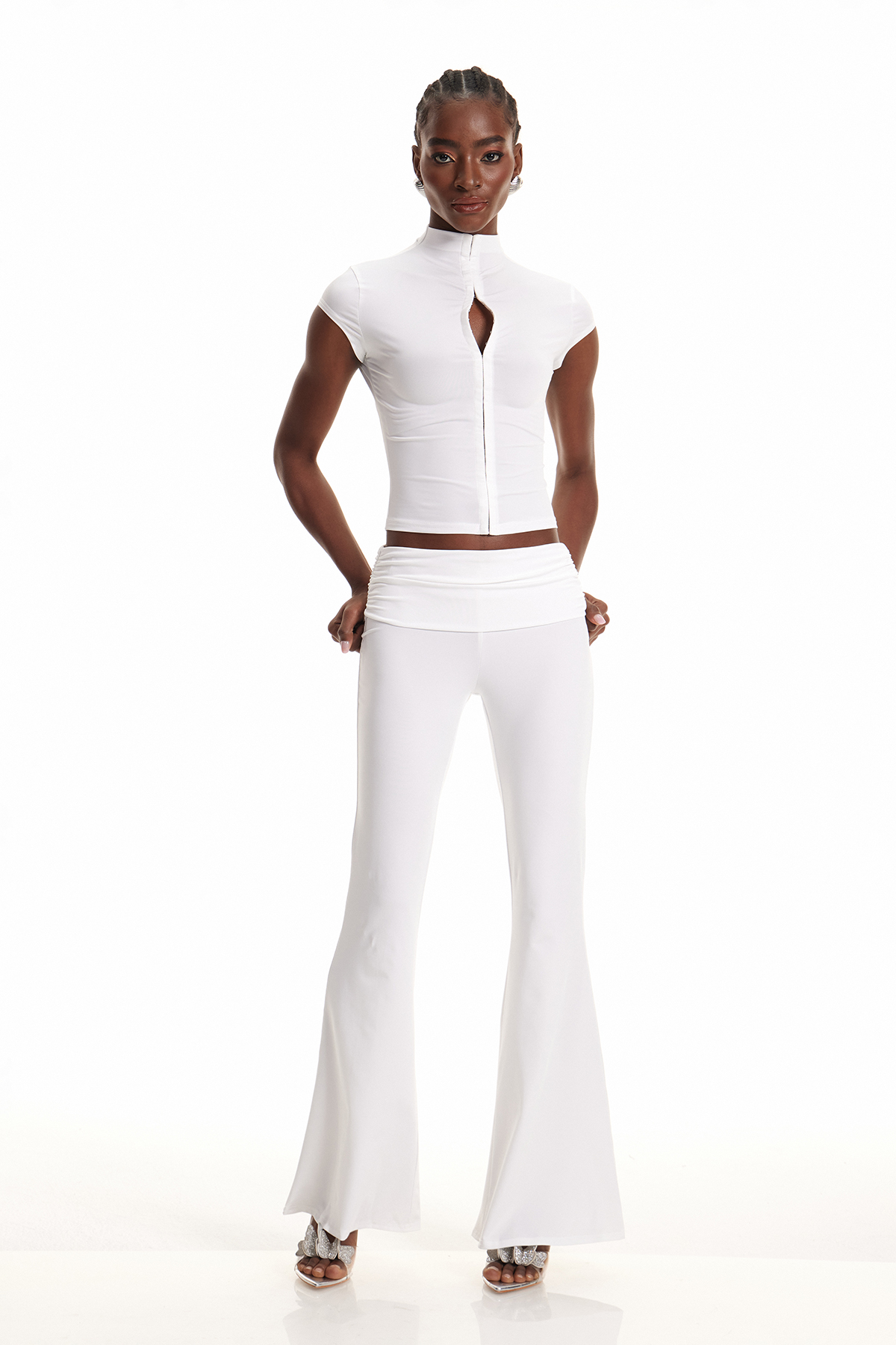 Dobromila Bodycon Hook Pants Set In White