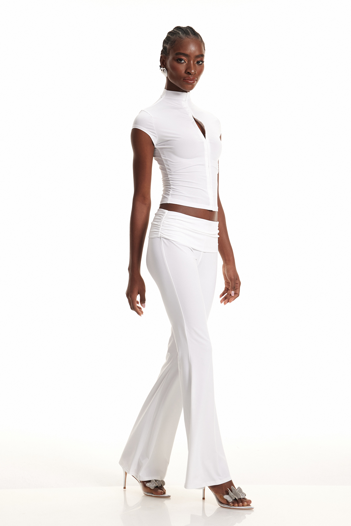 Dobromila Bodycon Hook Pants Set In White