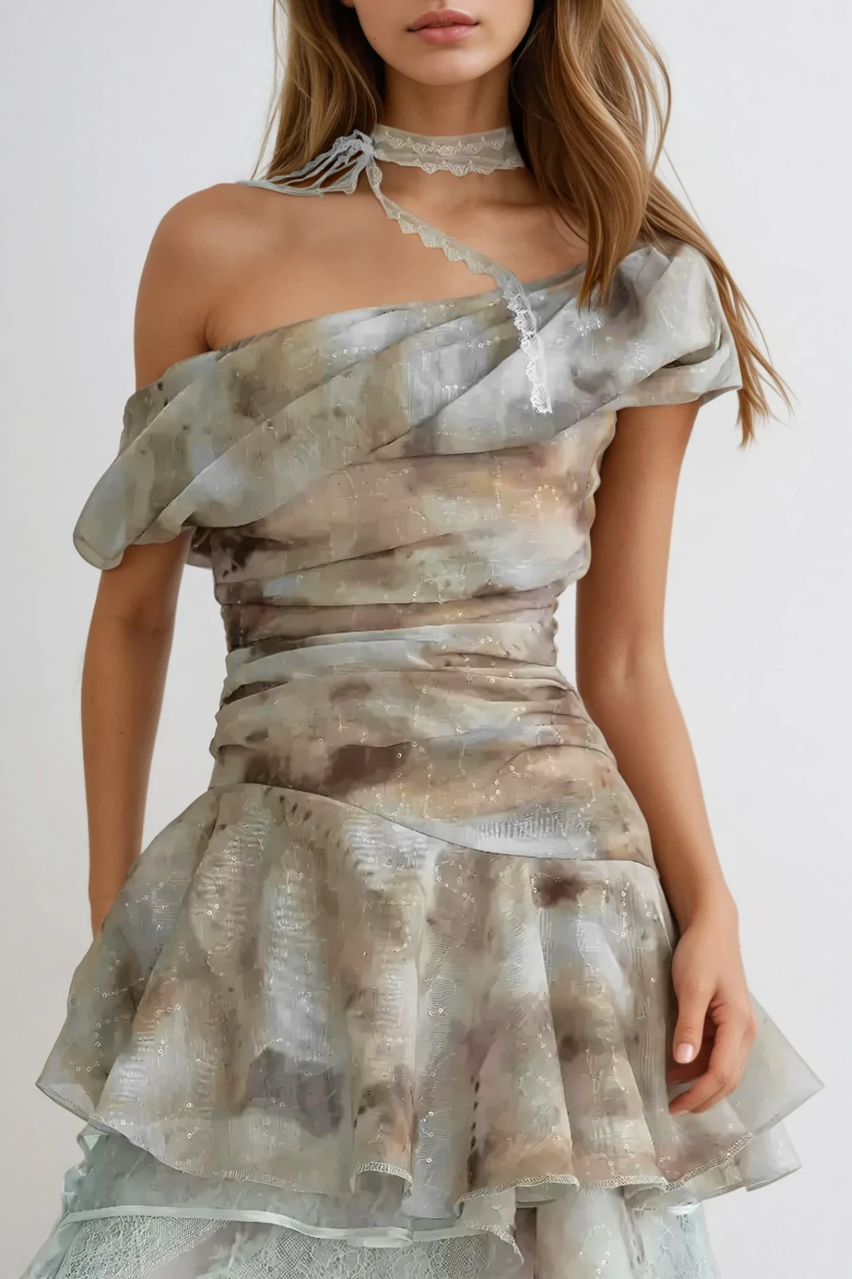Dobroslav One Shoulder Tie Dye Ruffle Top