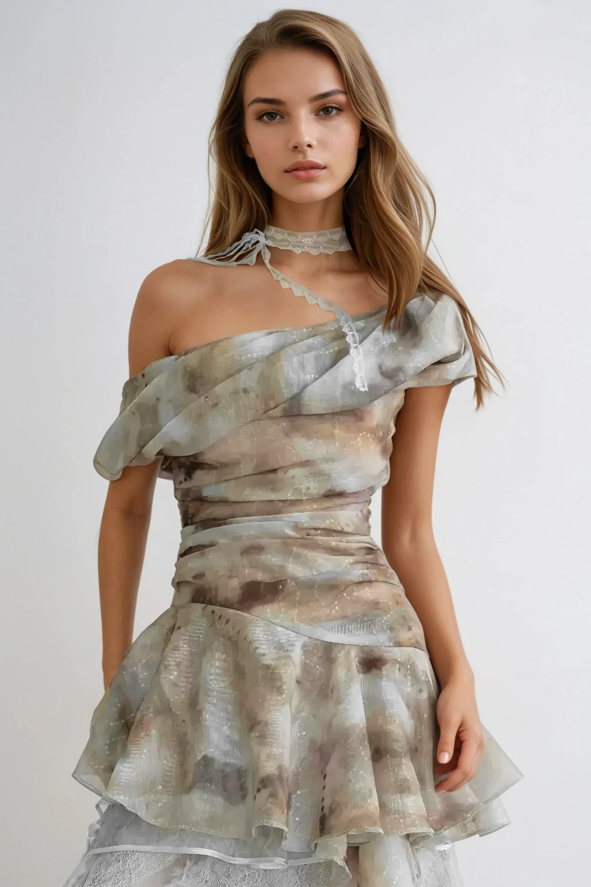 Dobroslav One Shoulder Tie Dye Ruffle Top