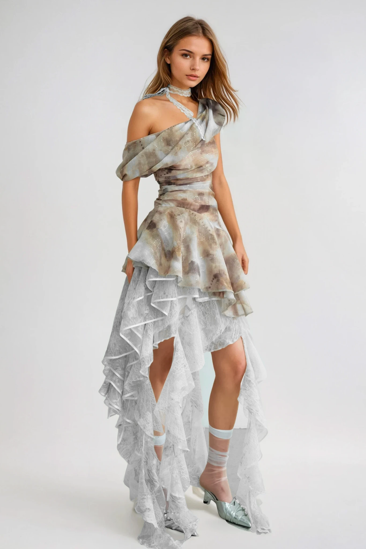 Dobroslav One Shoulder Tie Dye Ruffle Top