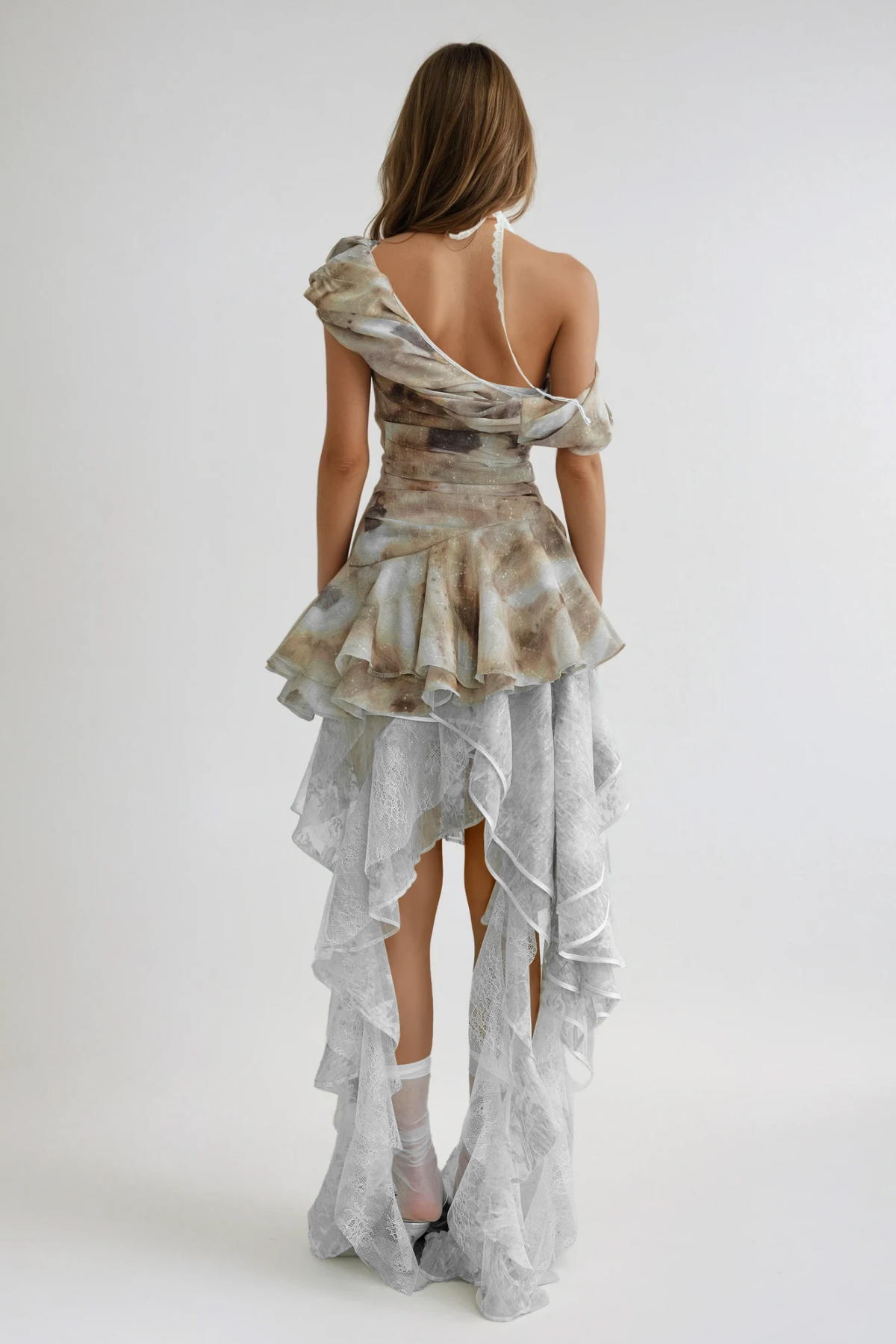 Dobroslav One Shoulder Tie Dye Ruffle Top