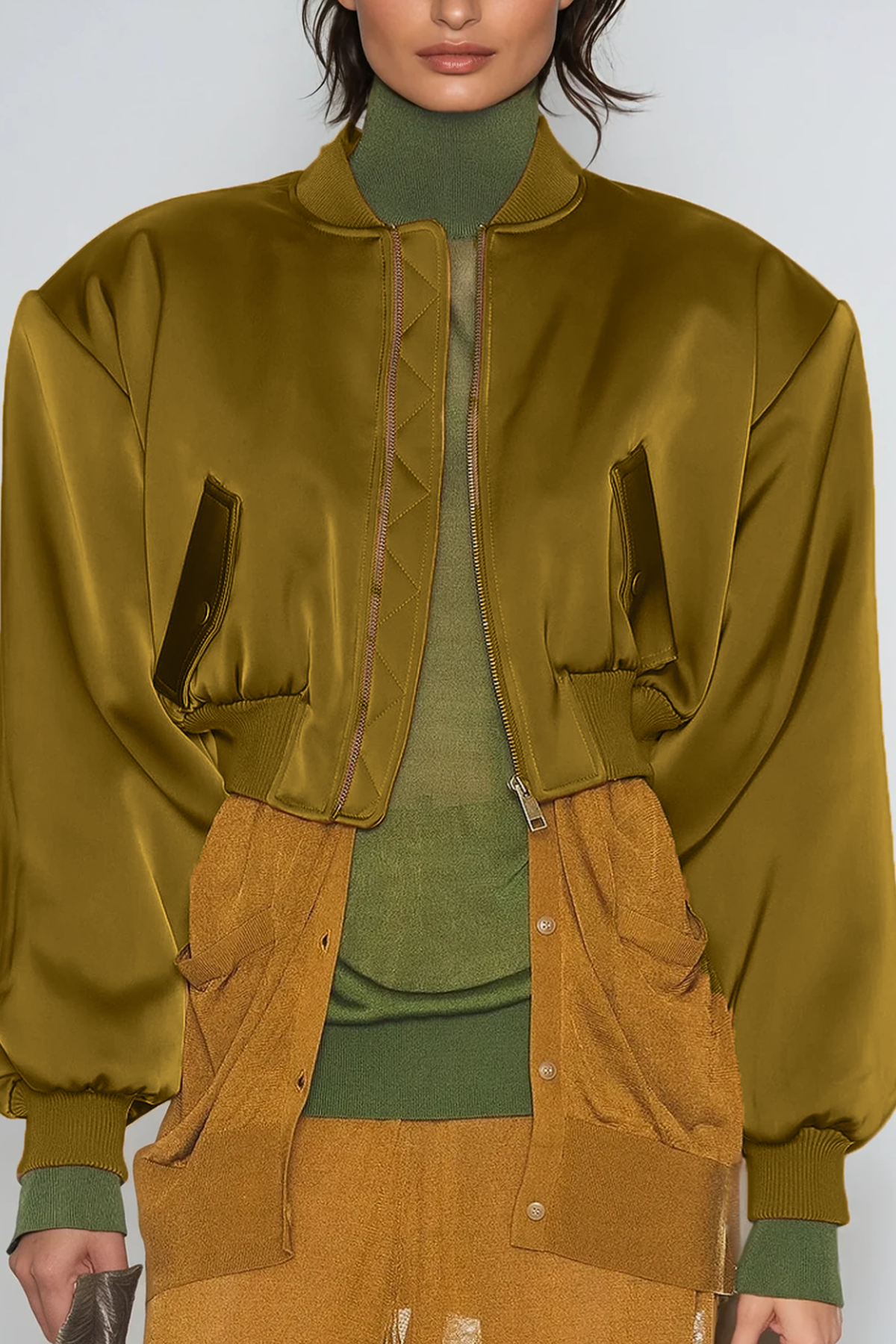 Doireann Crop Satin Jacket In Yellow