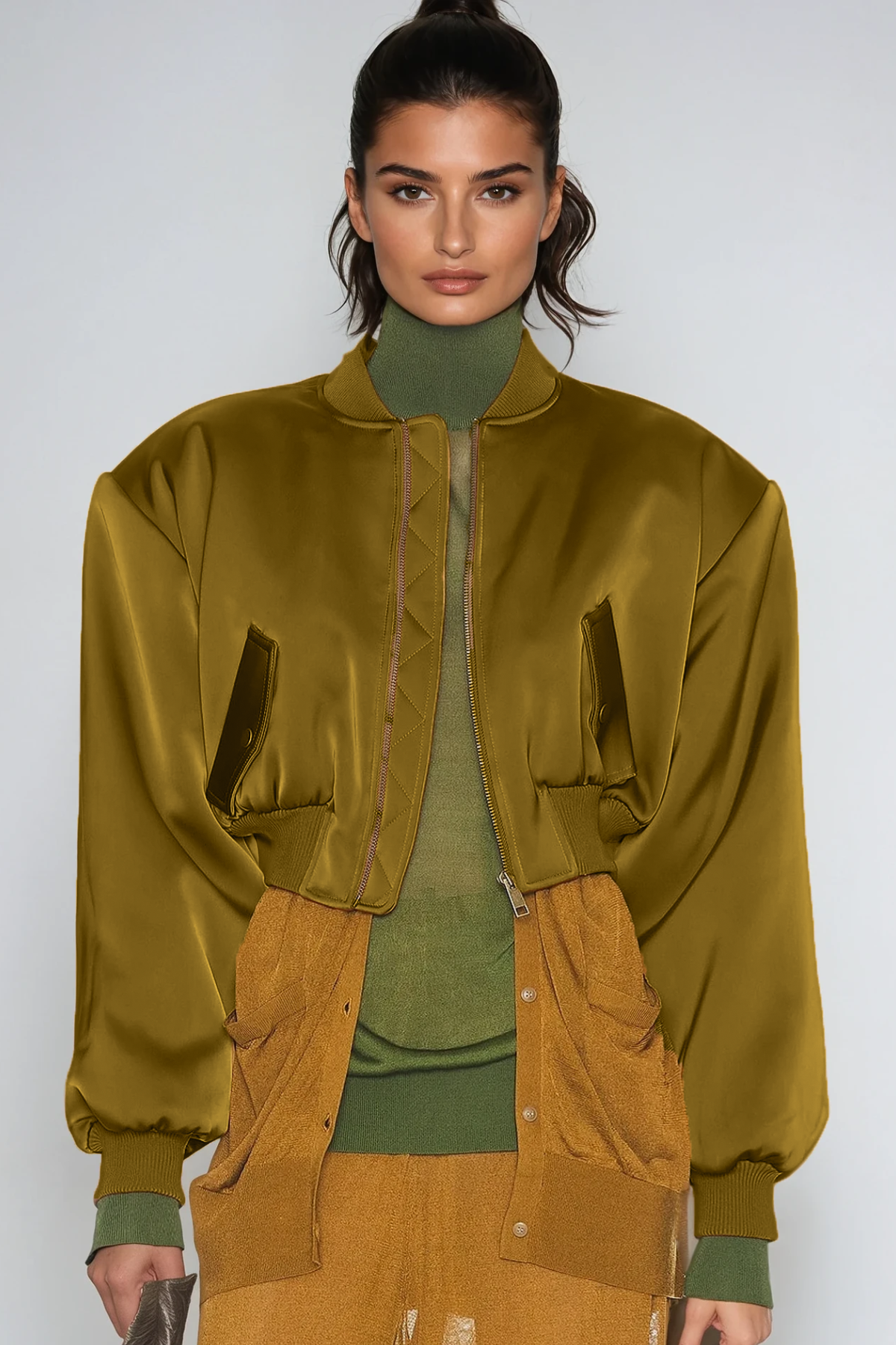 Doireann Crop Satin Jacket In Yellow