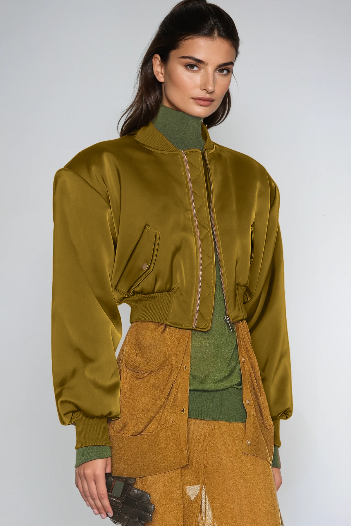 Doireann Crop Satin Jacket In Yellow