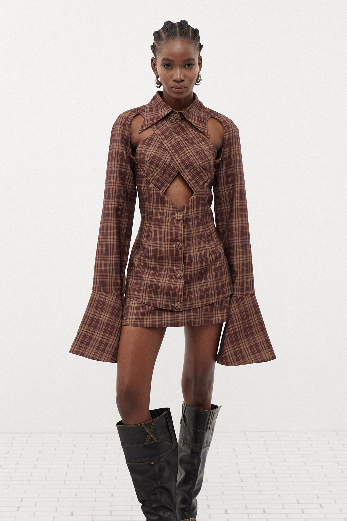 Dominik Cutout Grid Skirt Set