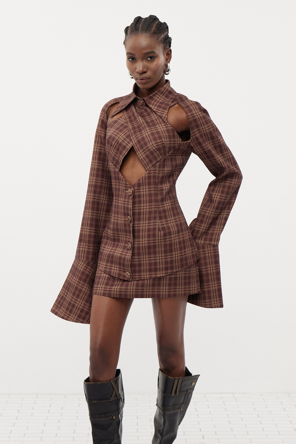 Dominik Cutout Grid Skirt Set