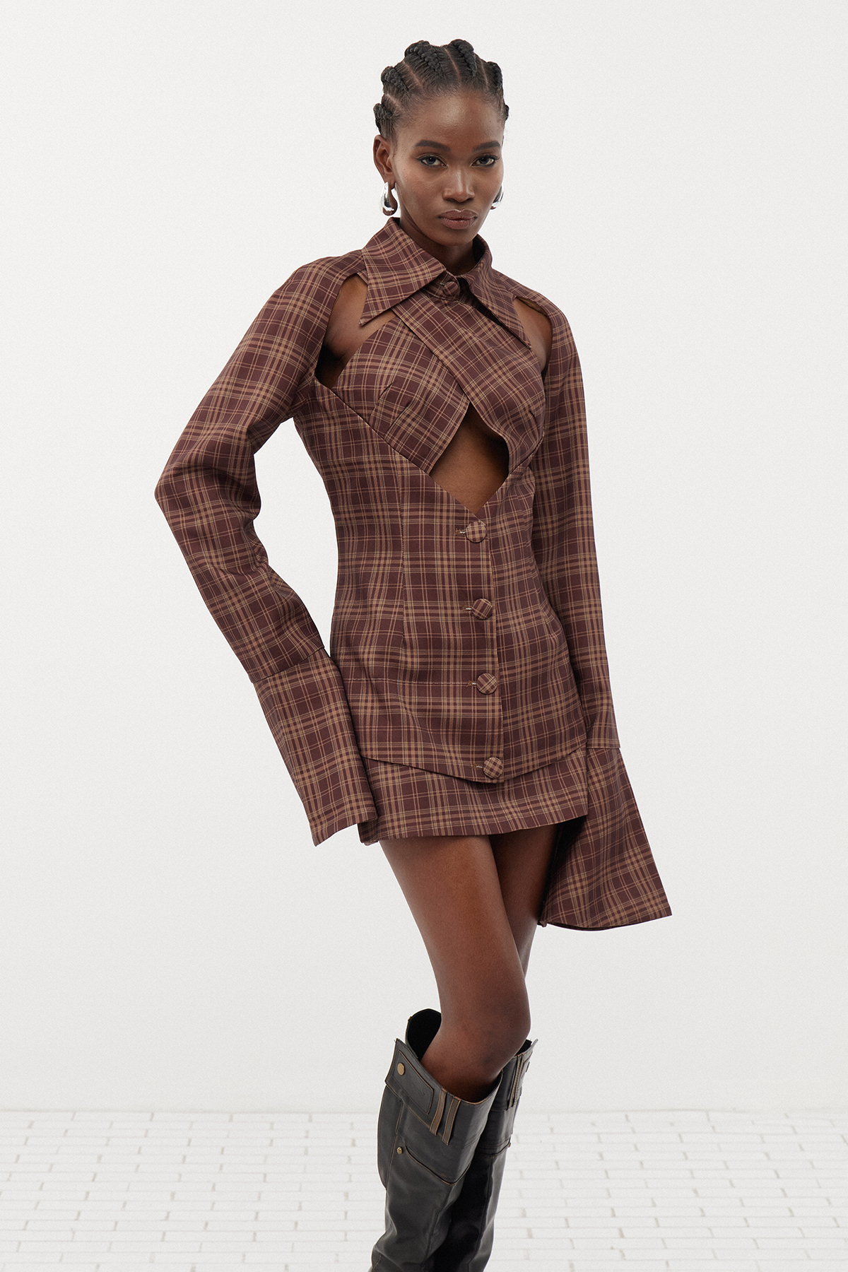 Dominik Cutout Grid Skirt Set