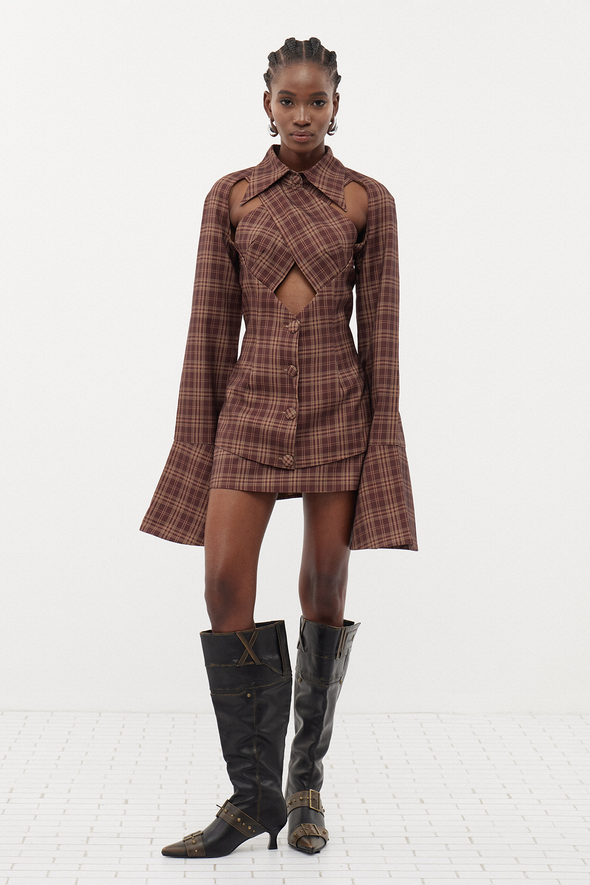 Dominik Cutout Grid Skirt Set