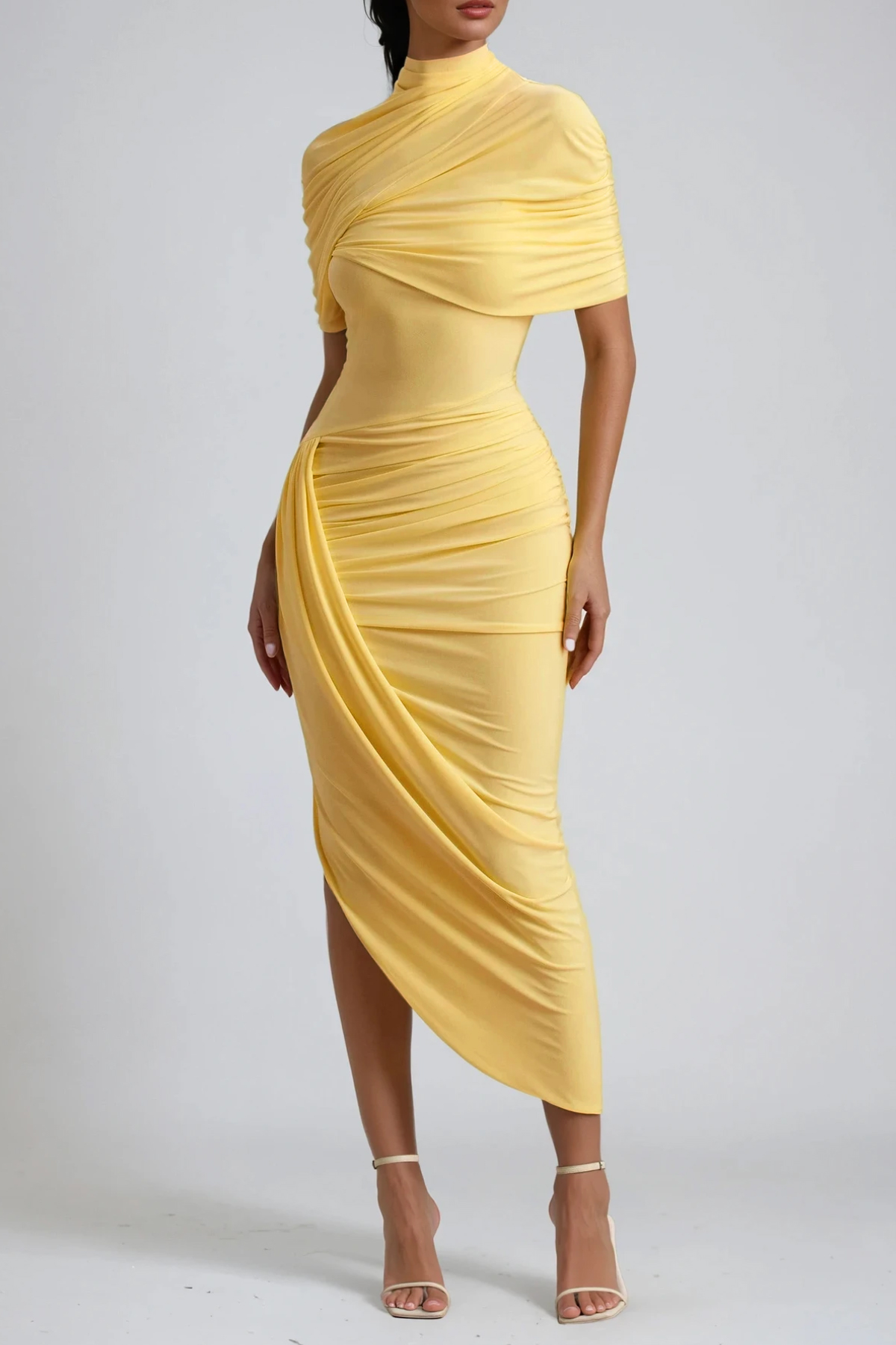Dominika Asymmetric Bodycon Shawl Midi Dress
