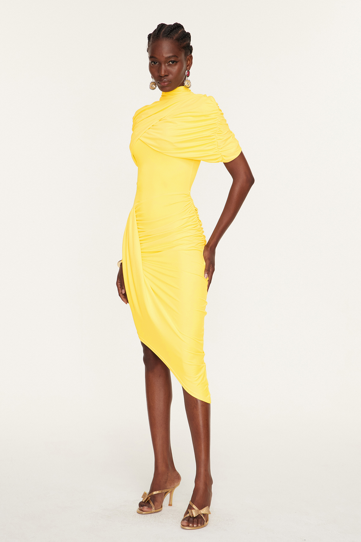 Dominika Asymmetric Bodycon Shawl Midi Dress