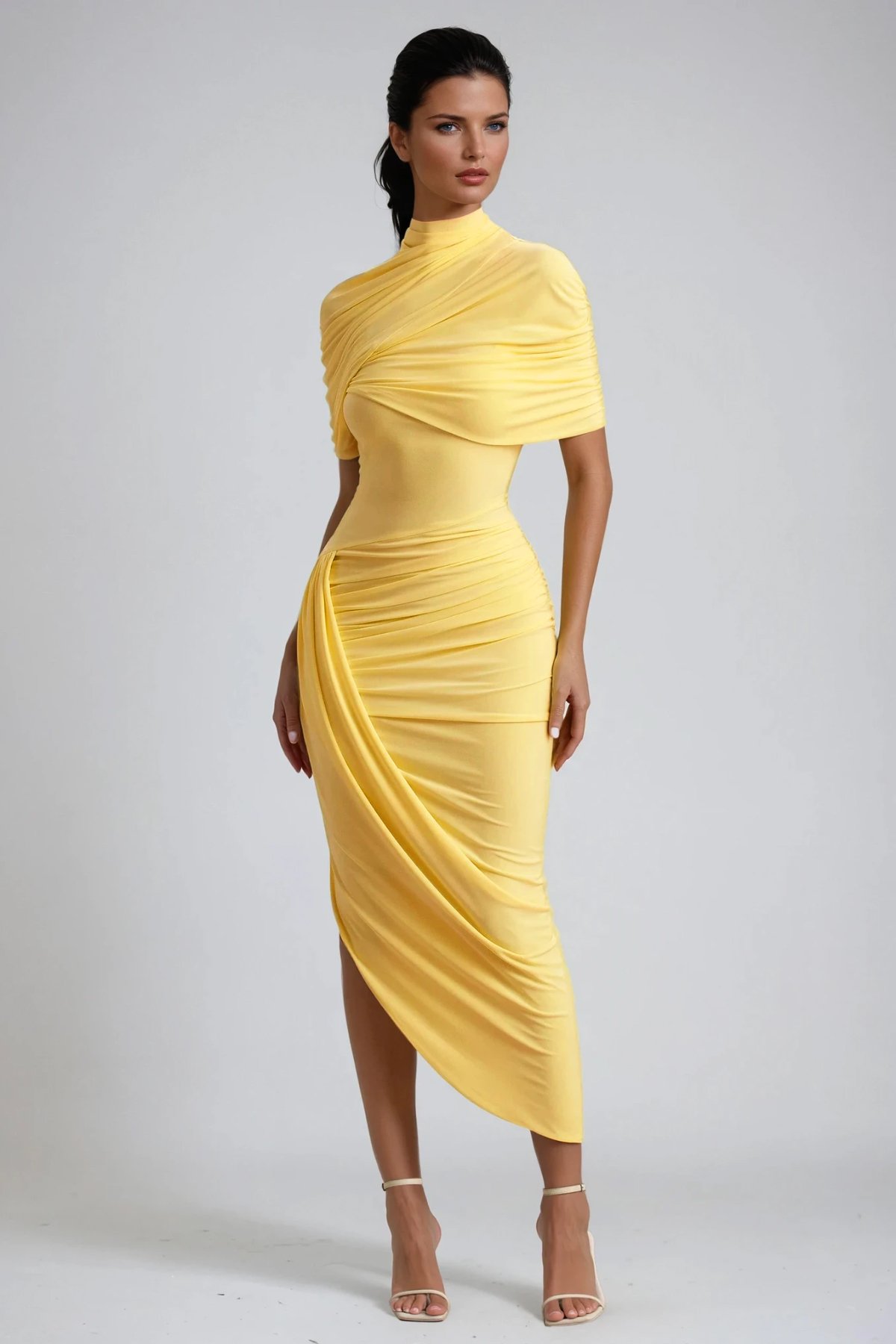 Dominika Asymmetric Bodycon Shawl Midi Dress