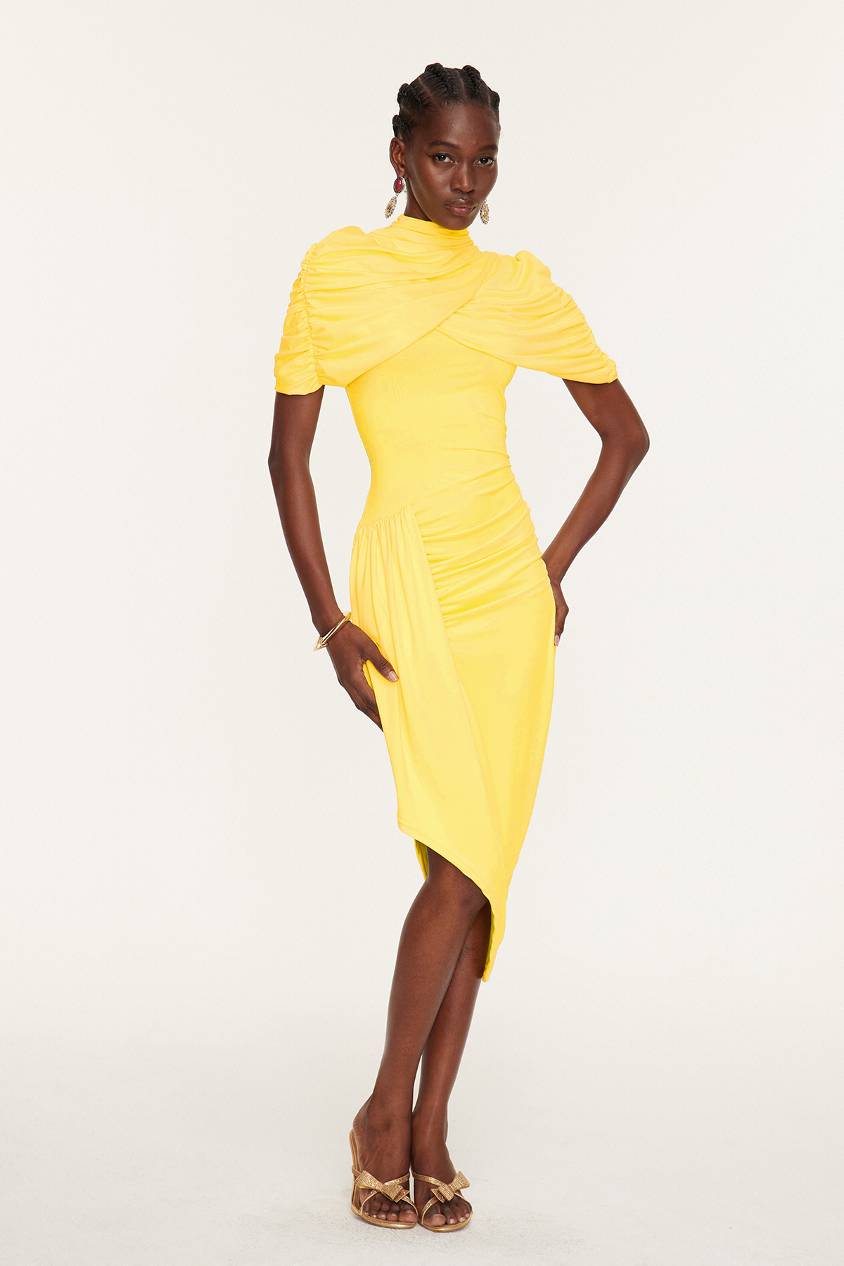 Dominika Asymmetric Bodycon Shawl Midi Dress