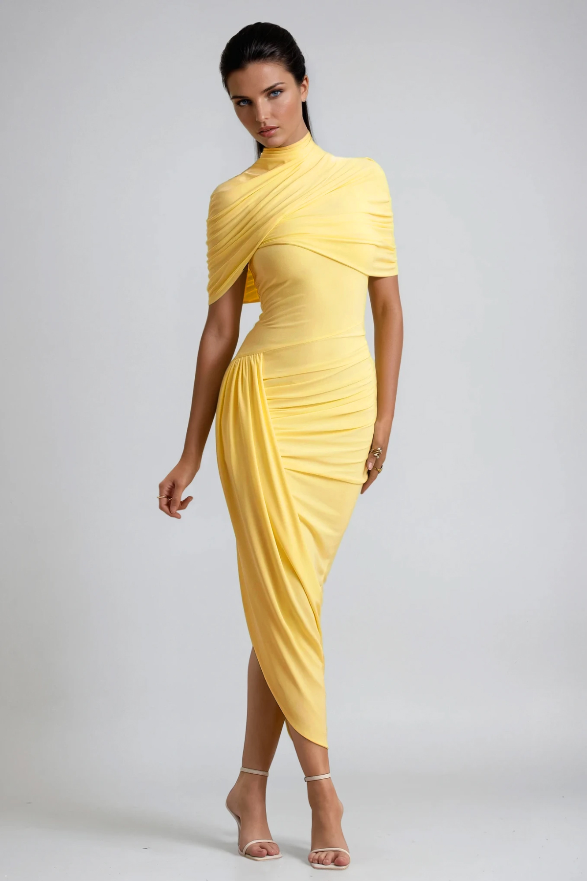 Dominika Asymmetric Bodycon Shawl Midi Dress
