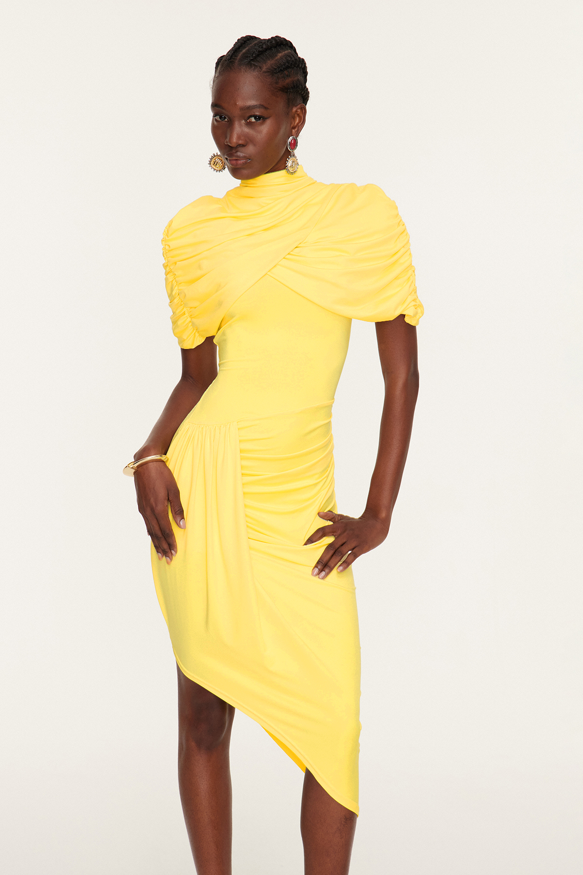 Dominika Asymmetric Bodycon Shawl Midi Dress