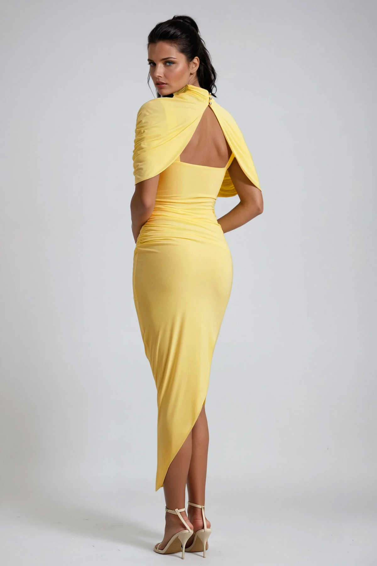 Dominika Asymmetric Bodycon Shawl Midi Dress