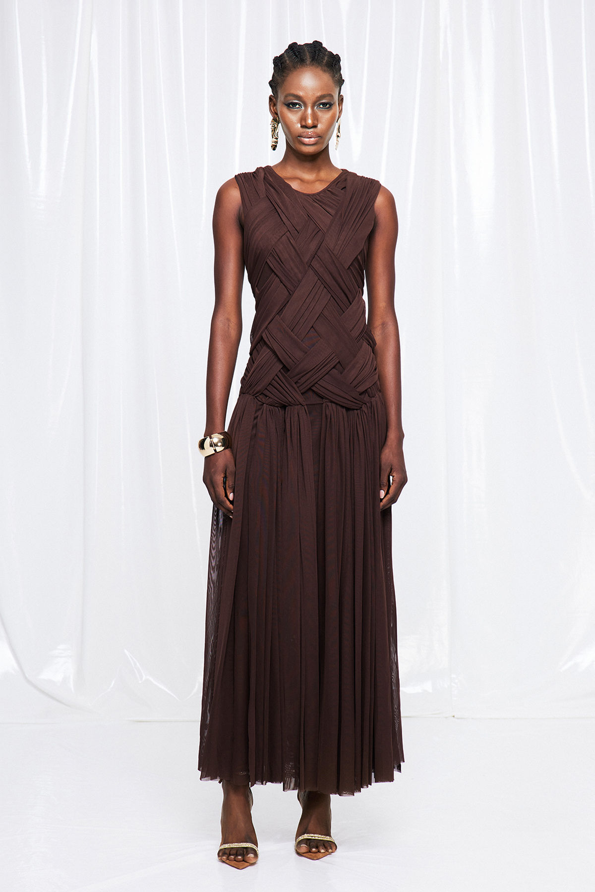 Domnina Sleeveless Ruch High Split Maxi Dress