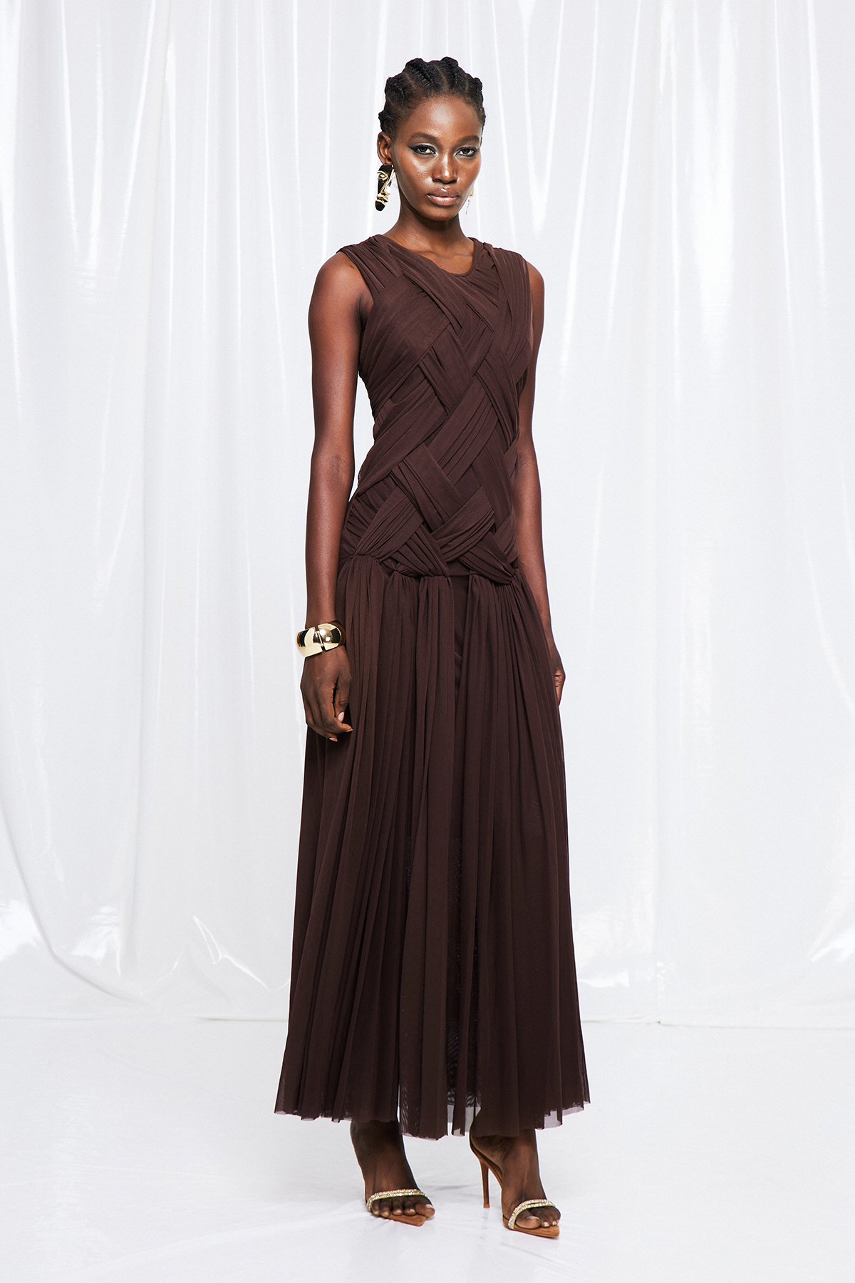 Domnina Sleeveless Ruch High Split Maxi Dress