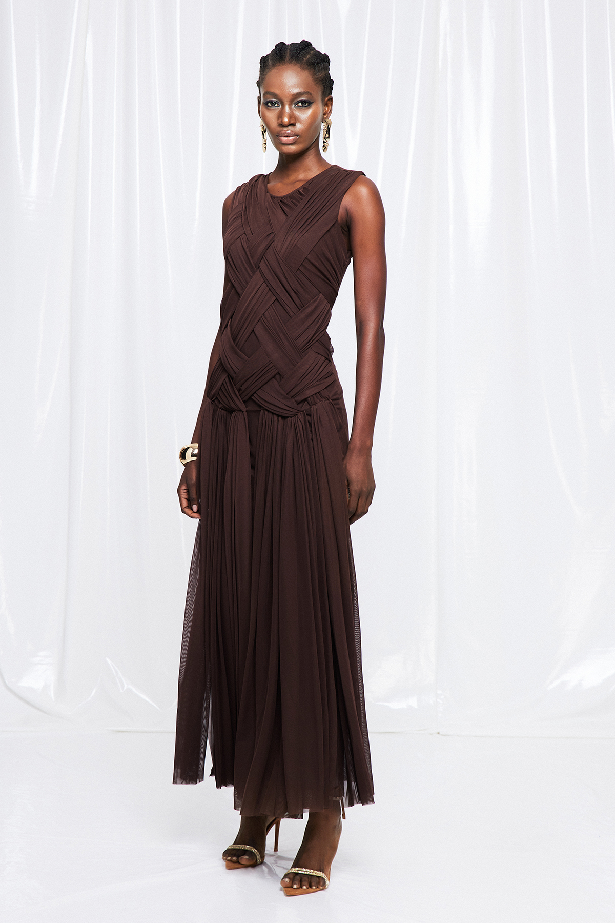 Domnina Sleeveless Ruch High Split Maxi Dress
