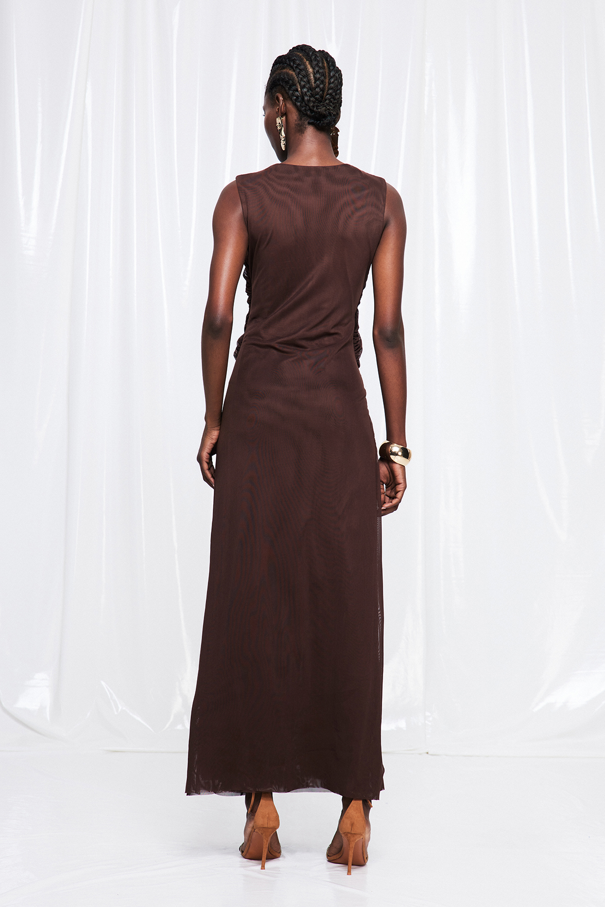 Domnina Sleeveless Ruch High Split Maxi Dress