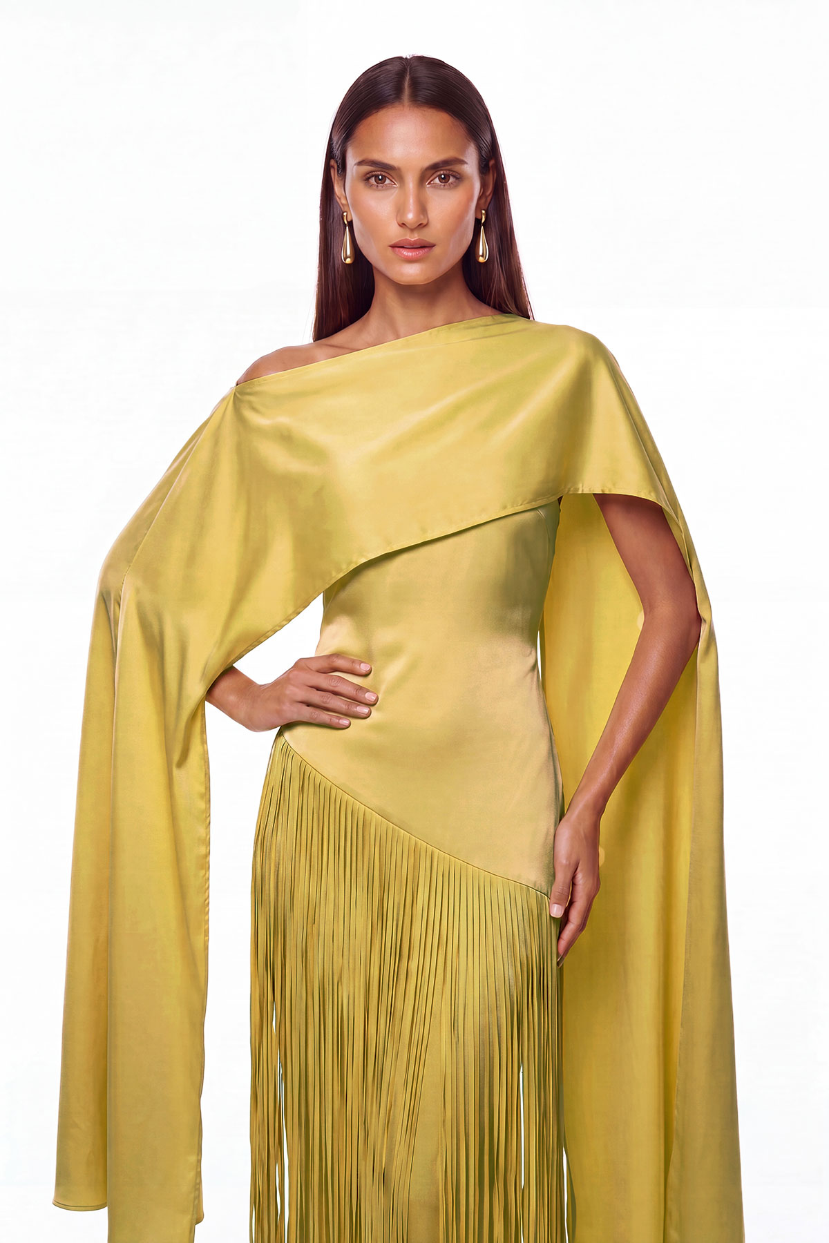 Donaldina Fringe Shawl Maxi Dress