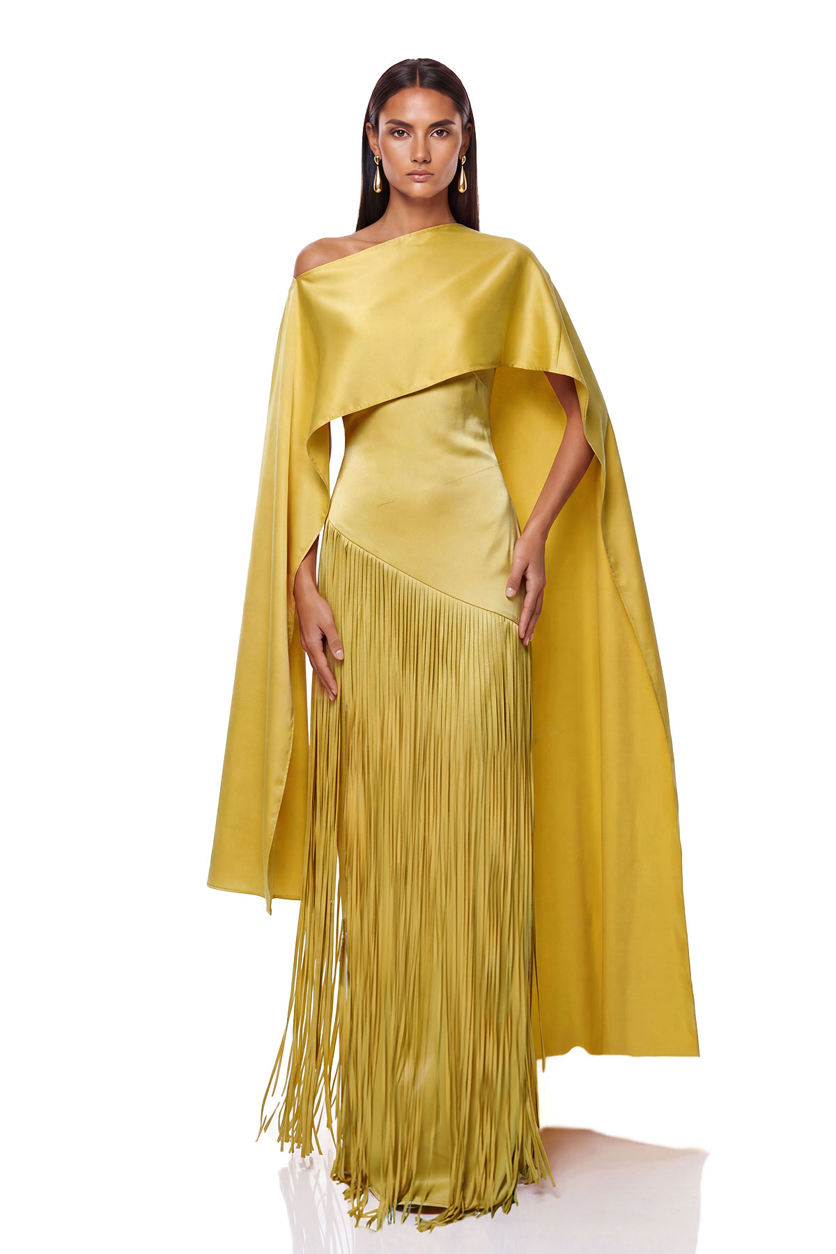 Donaldina Fringe Shawl Maxi Dress