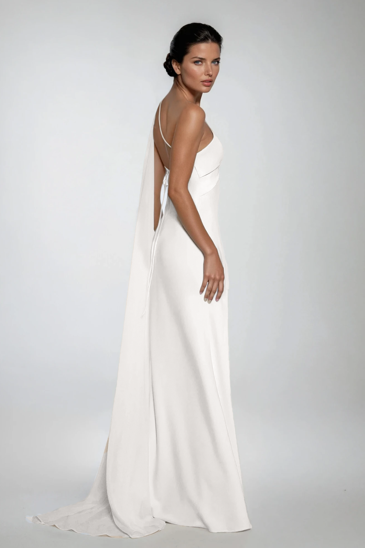 Doria Backless Satin Scarf Maxi Dress In White