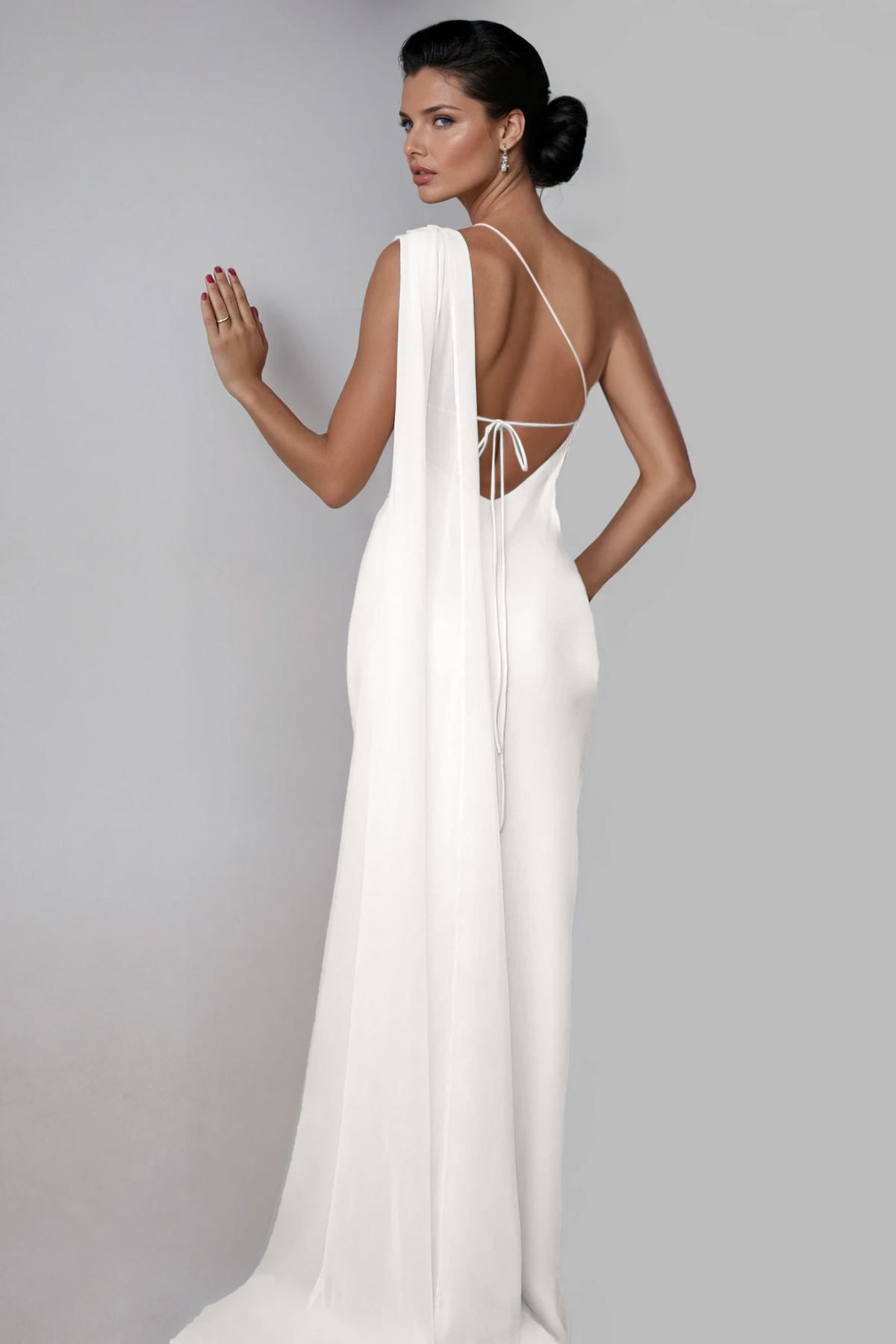 Doria Backless Satin Scarf Maxi Dress In White