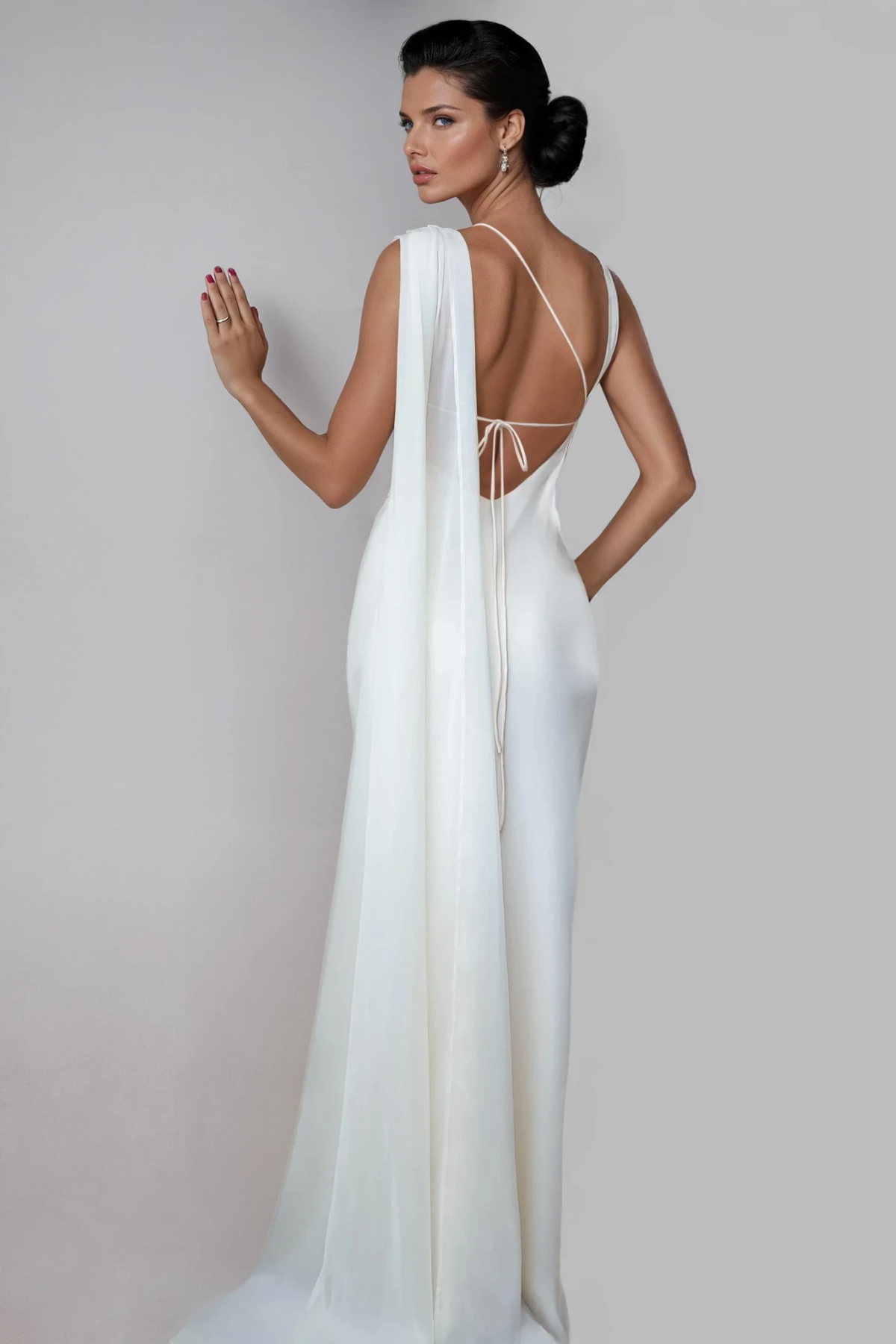 Doria Backless Satin Scarf Maxi Dress In White