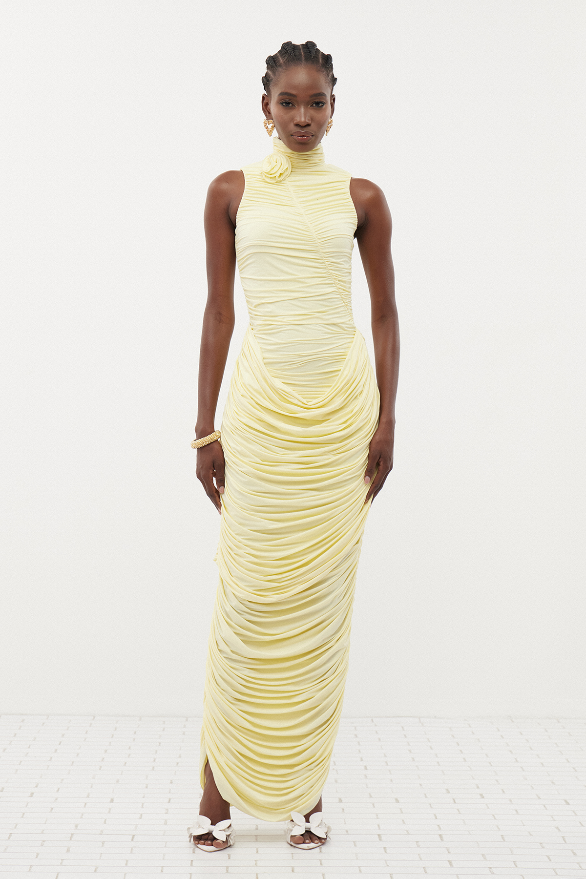 Doroteya Sleeveless Flower Ruch Maxi Dress