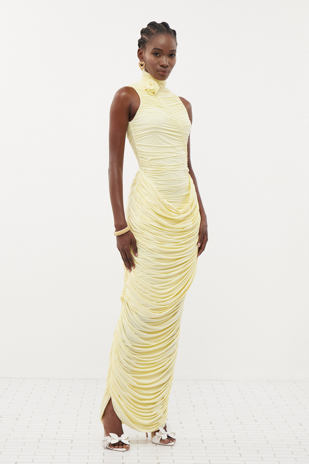 Doroteya Sleeveless Flower Ruch Maxi Dress