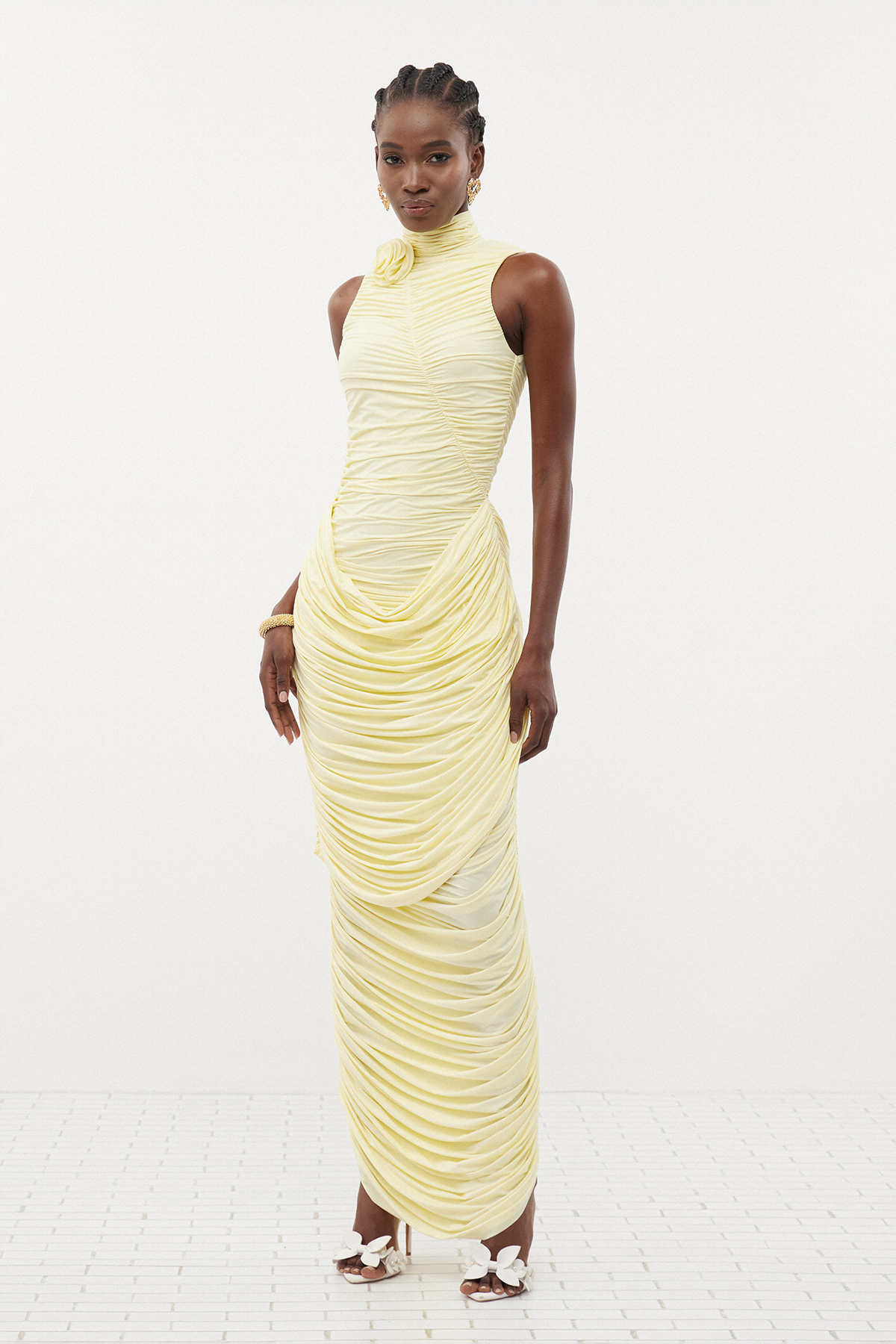 Doroteya Sleeveless Flower Ruch Maxi Dress