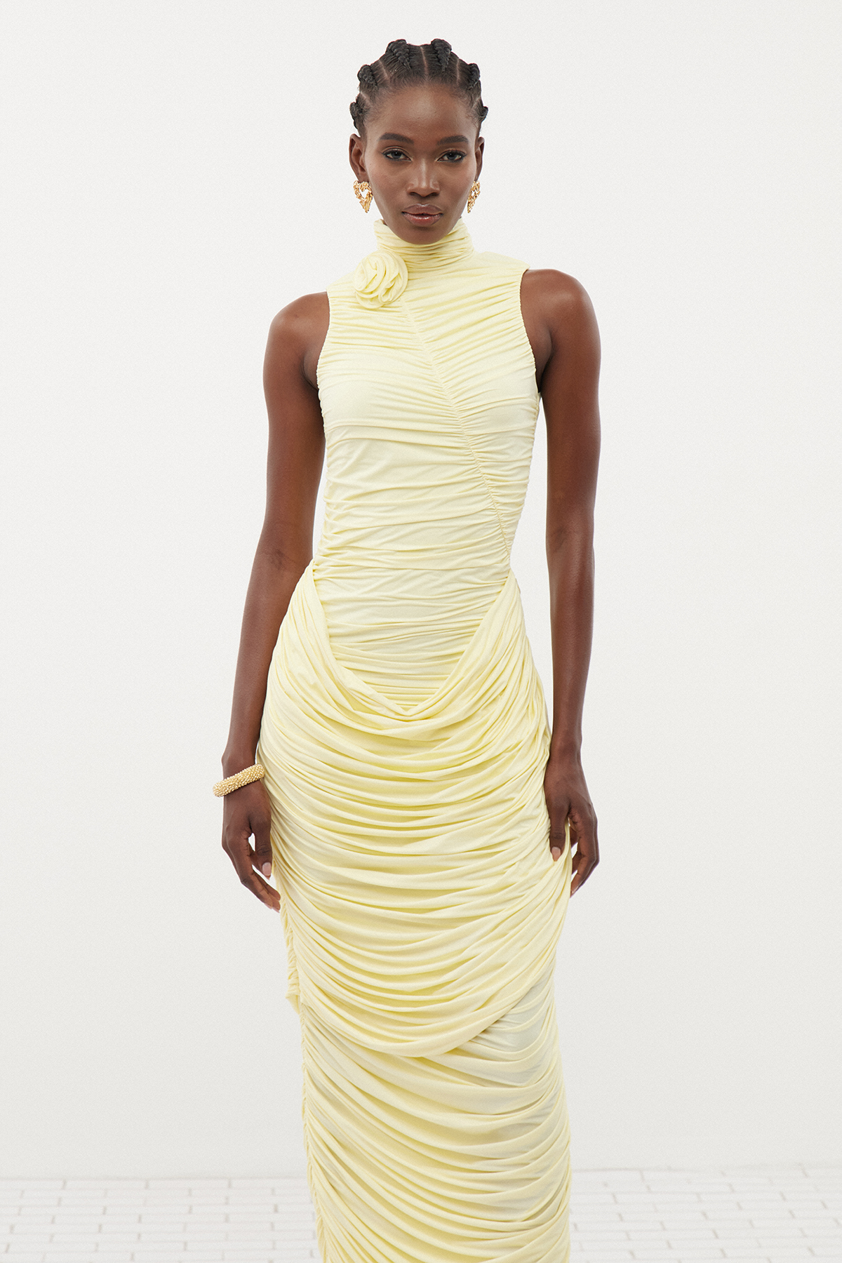 Doroteya Sleeveless Flower Ruch Maxi Dress