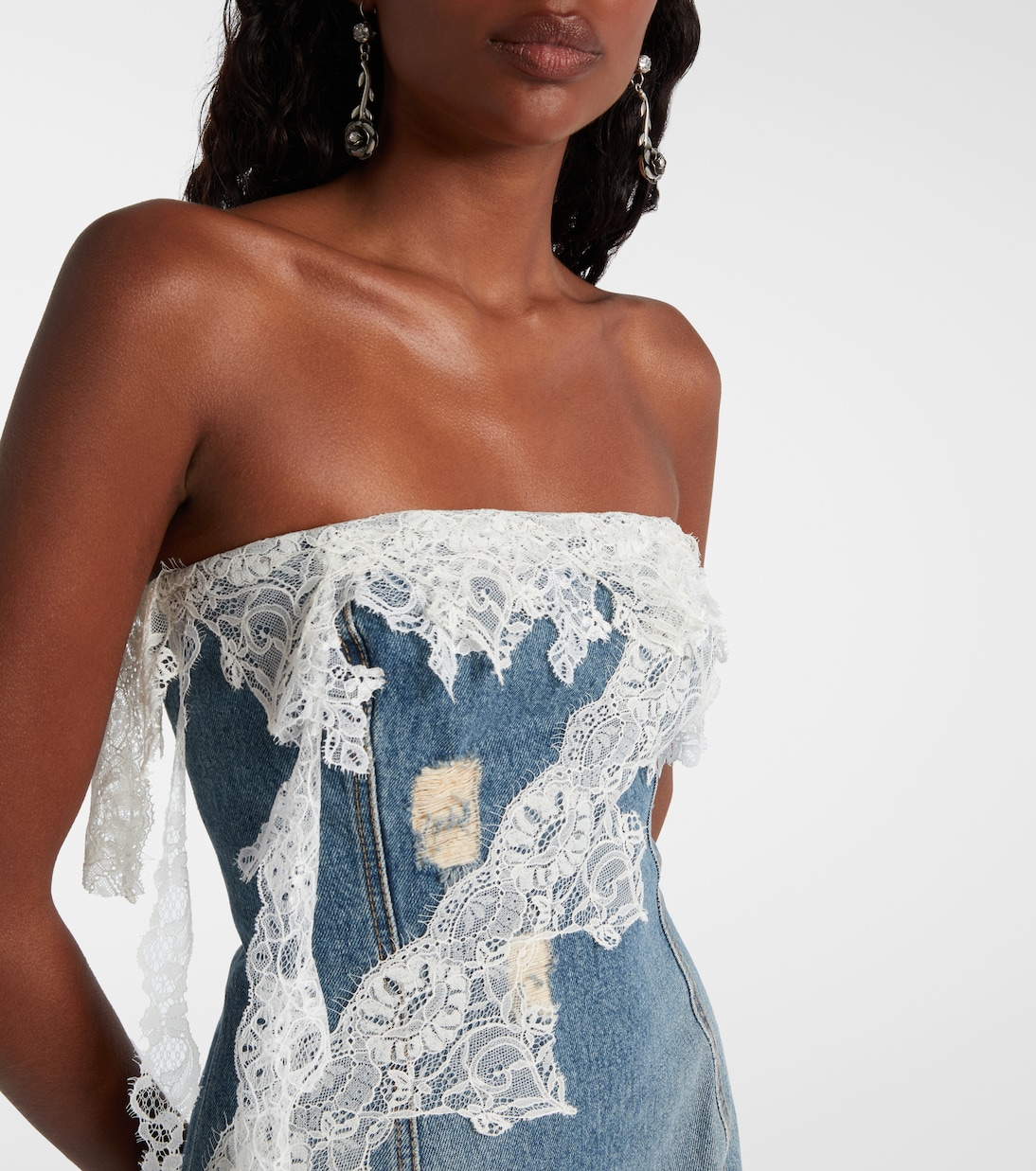 Dorris Lace Deconstruct Denim Mini Dress
