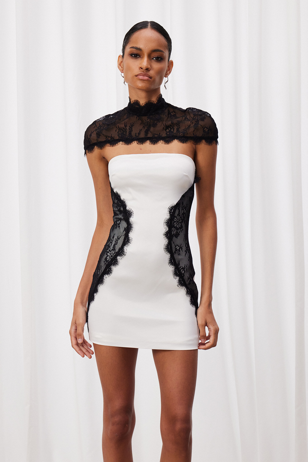 Dotty Colorblock Lace Mini Dress